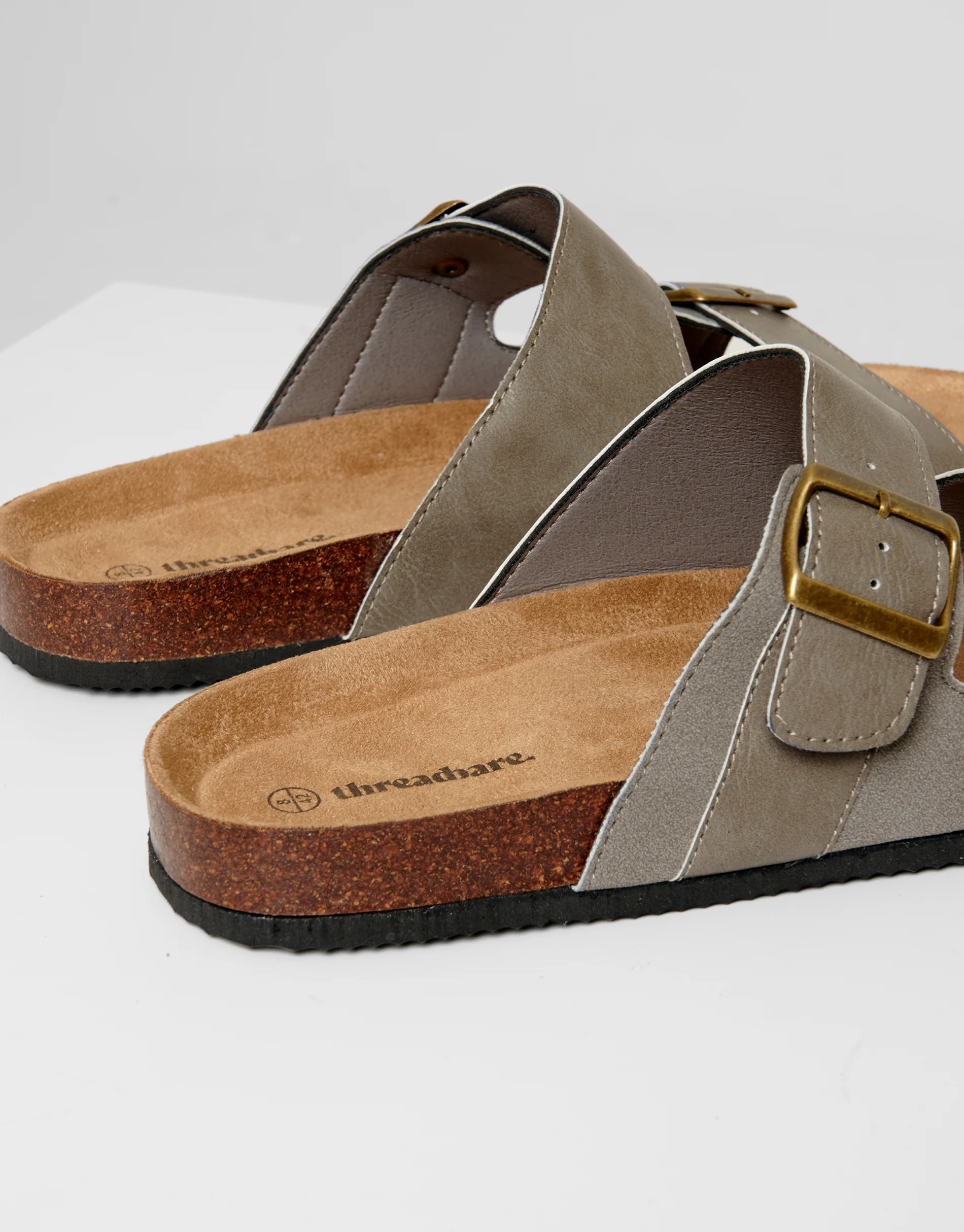 Slip On Two Buckle Strap Sandals in Stone - Image 4