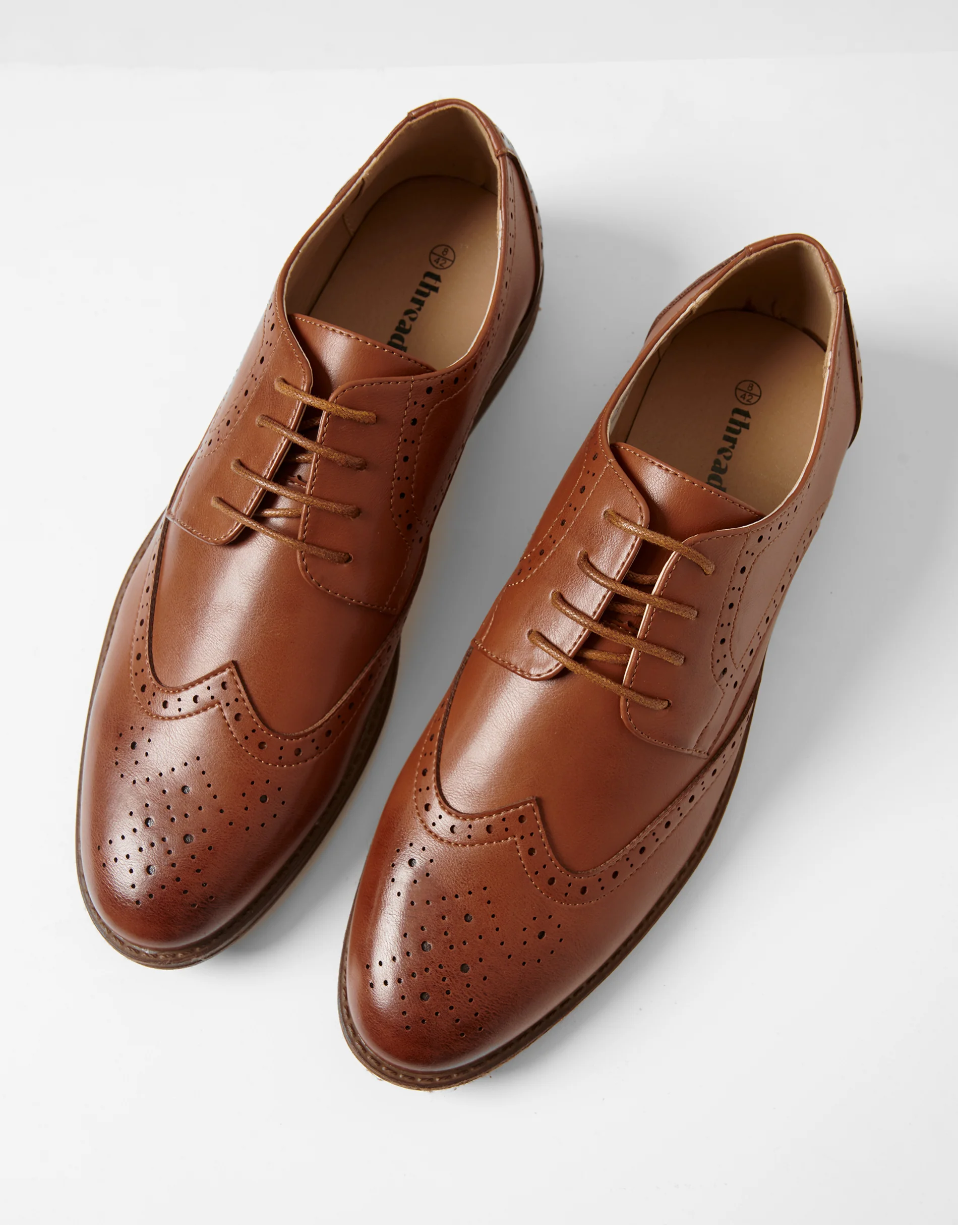 Faux Leather Brogues in Tan Brown - Image 2