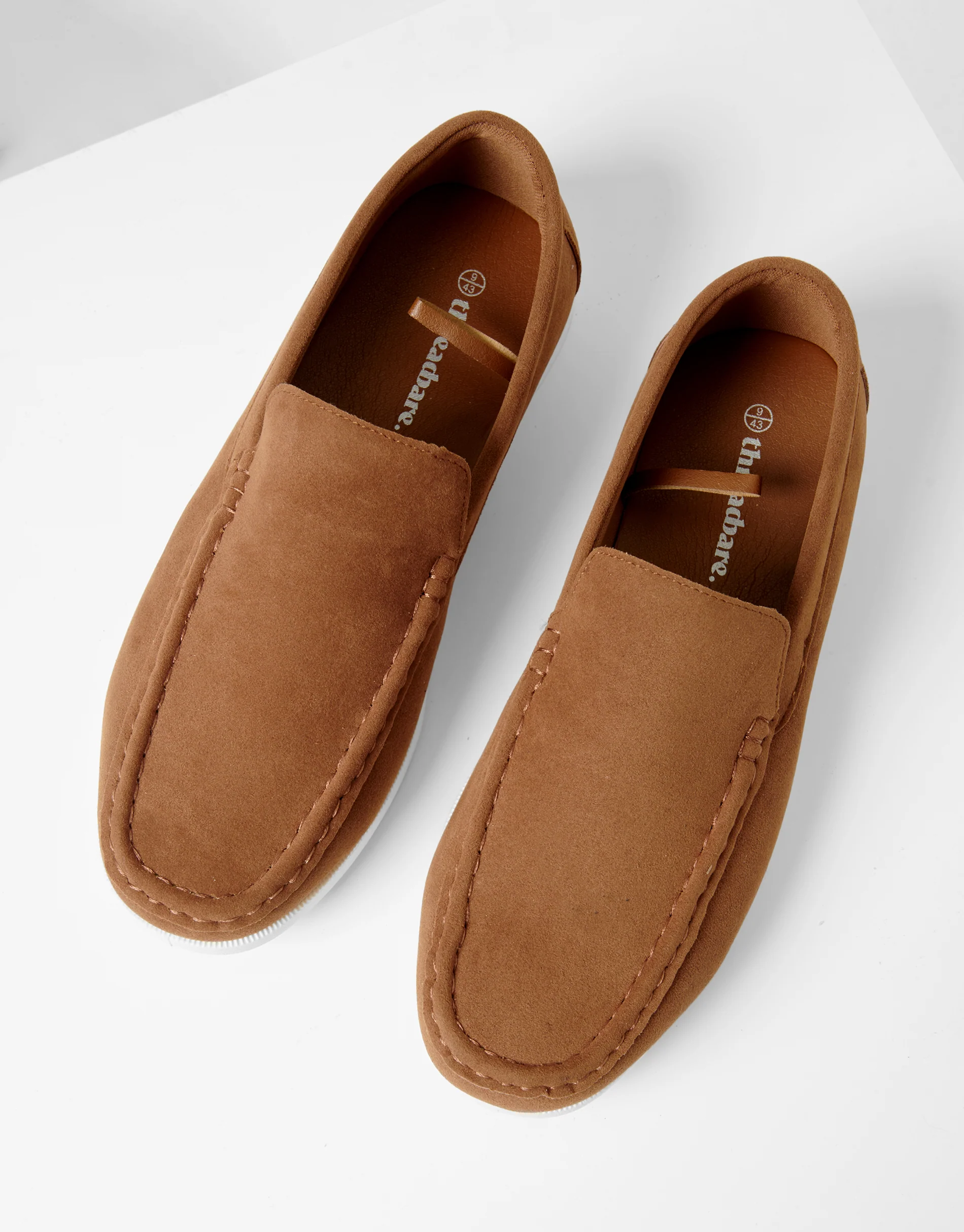 Faux Suede Slip On Loafers in Tan Brown - Image 2