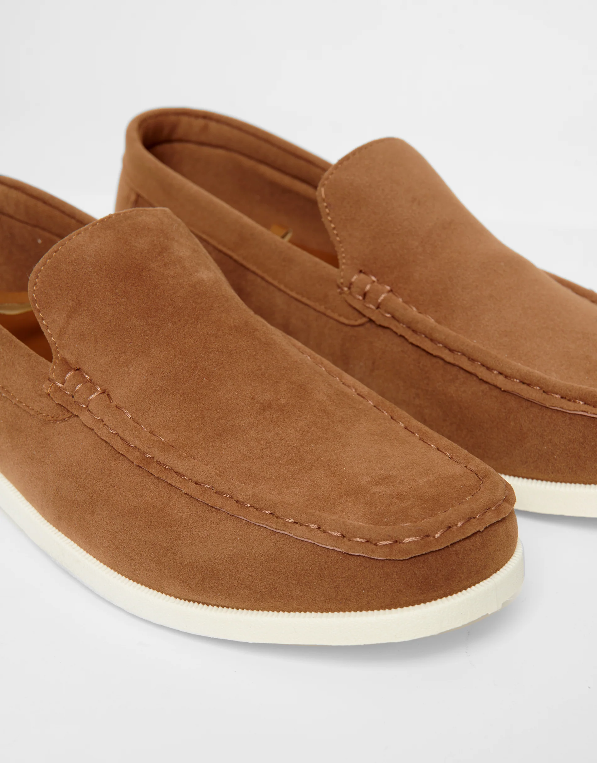 Faux Suede Slip On Loafers in Tan Brown - Image 3