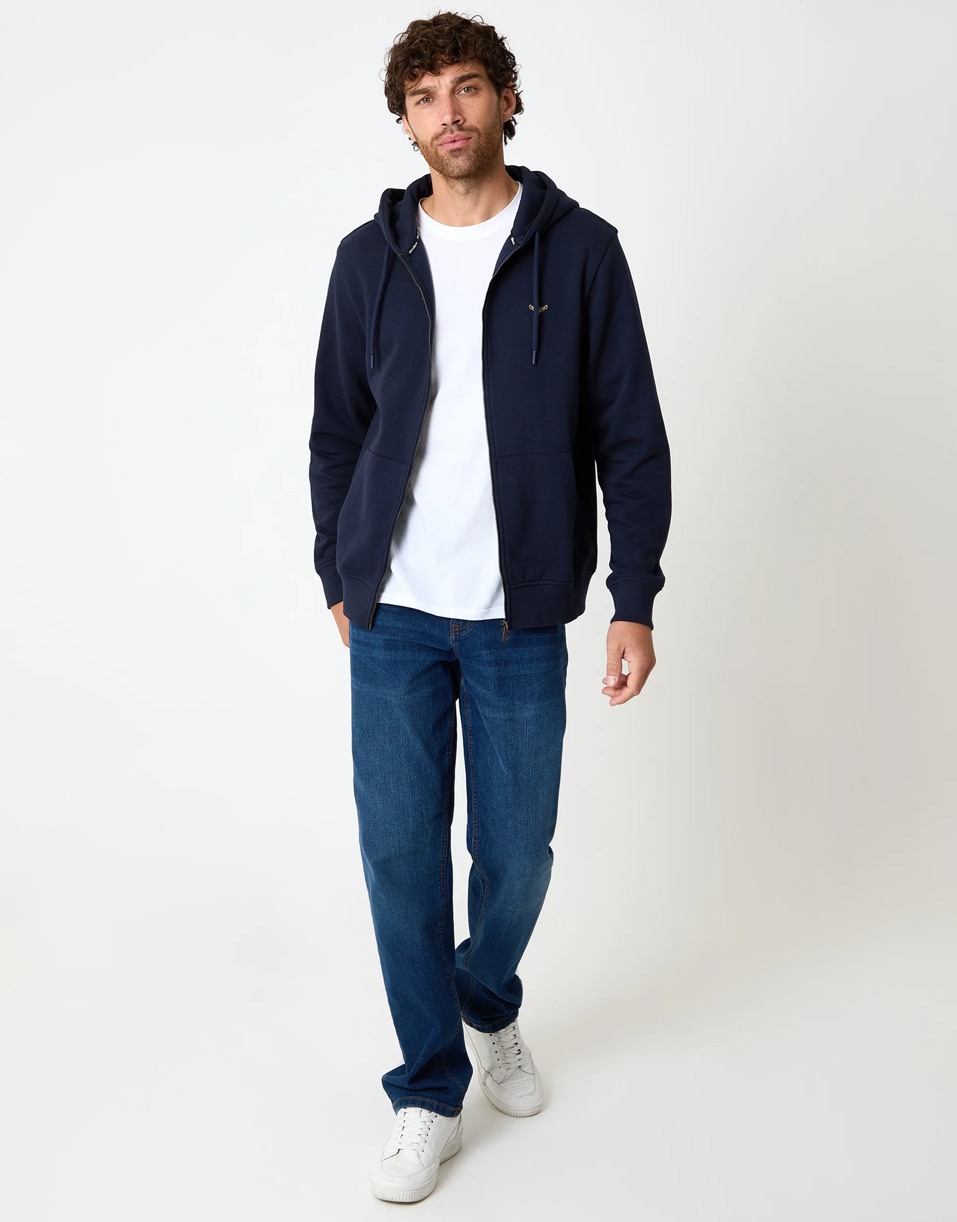 Zip-Through Hoodie in Navy - Image 3