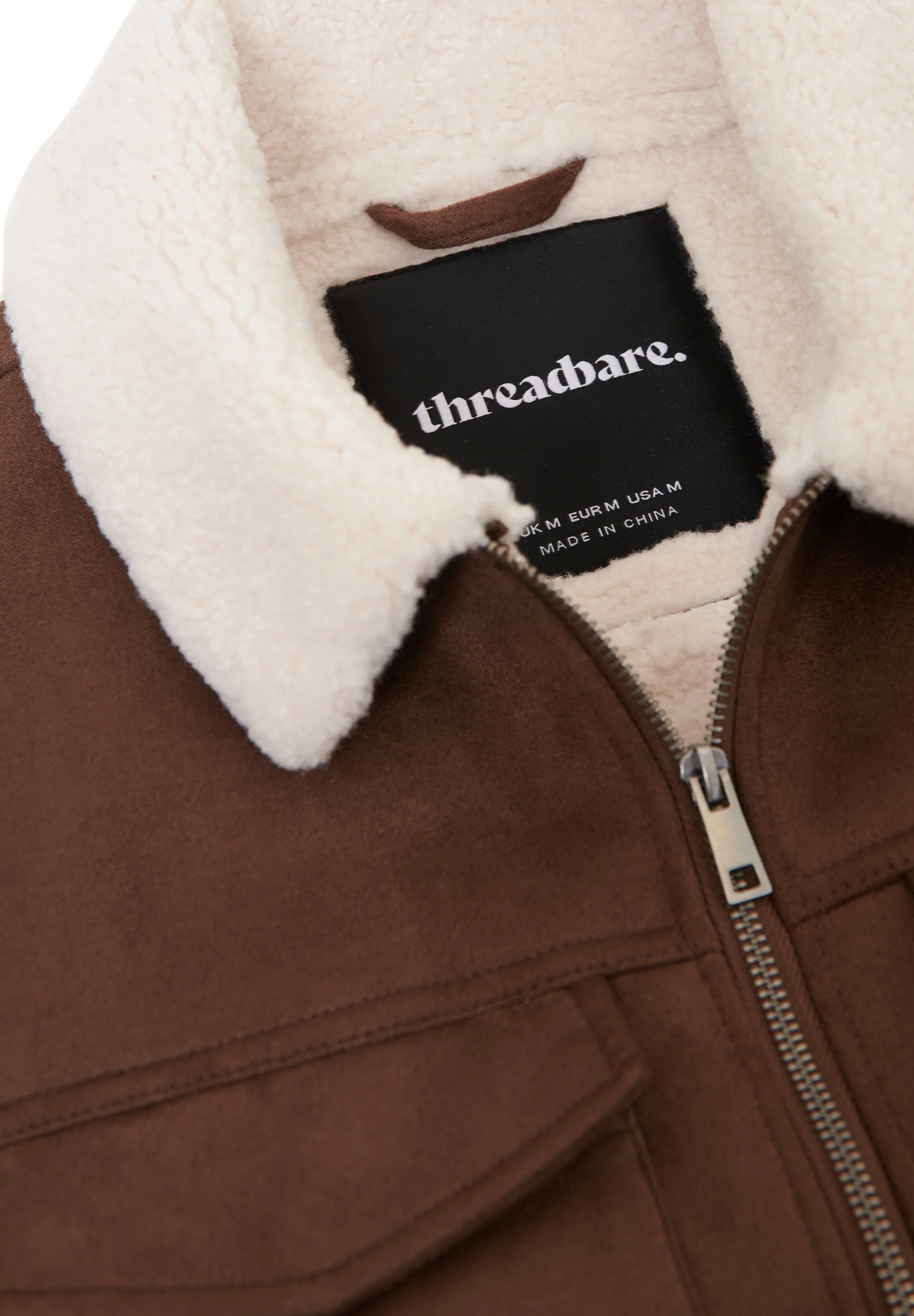 Faux Suede Borg Lined Aviator Jacket in Taupe - Image 5