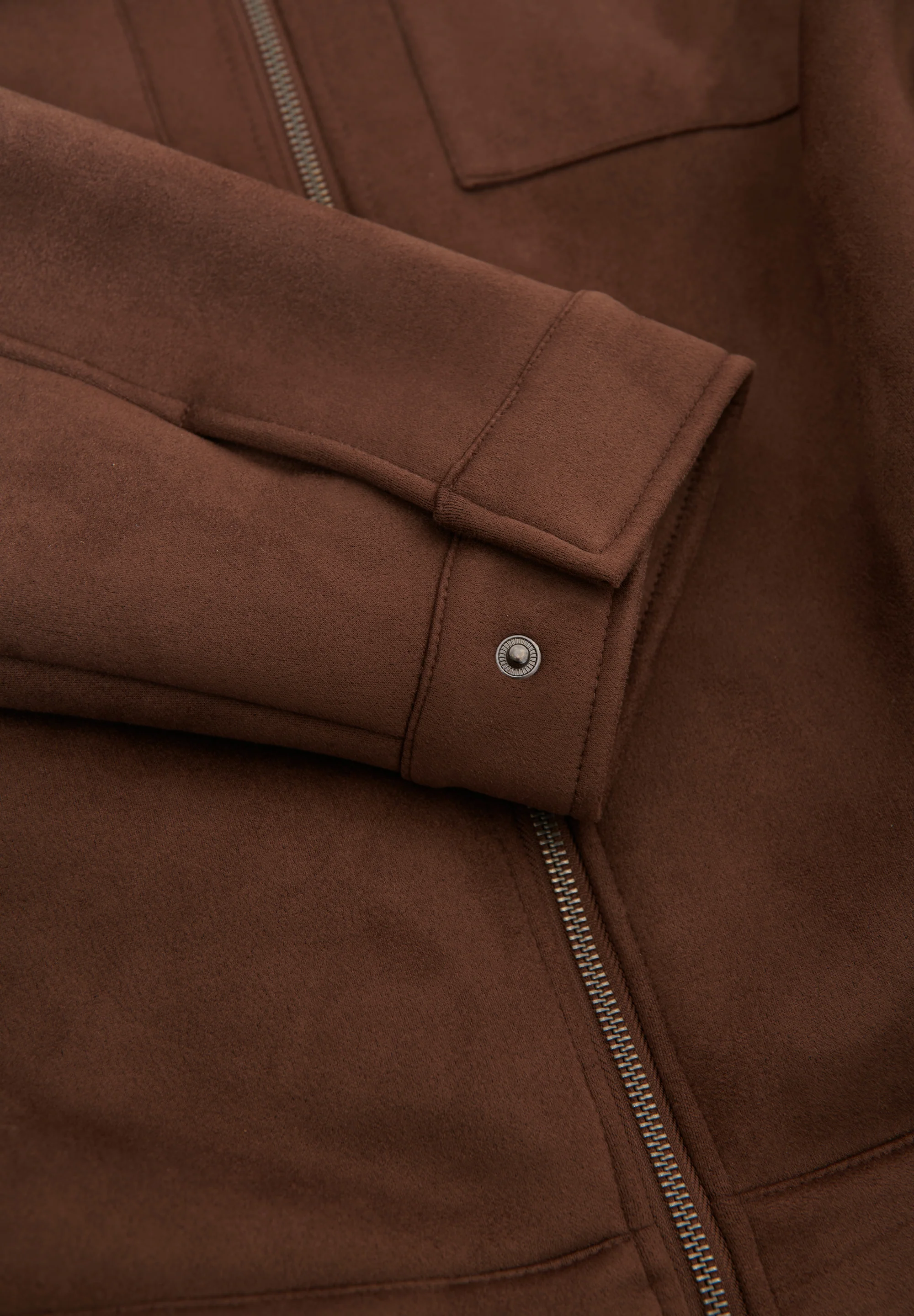 Faux Suede Borg Lined Aviator Jacket in Taupe - Image 7