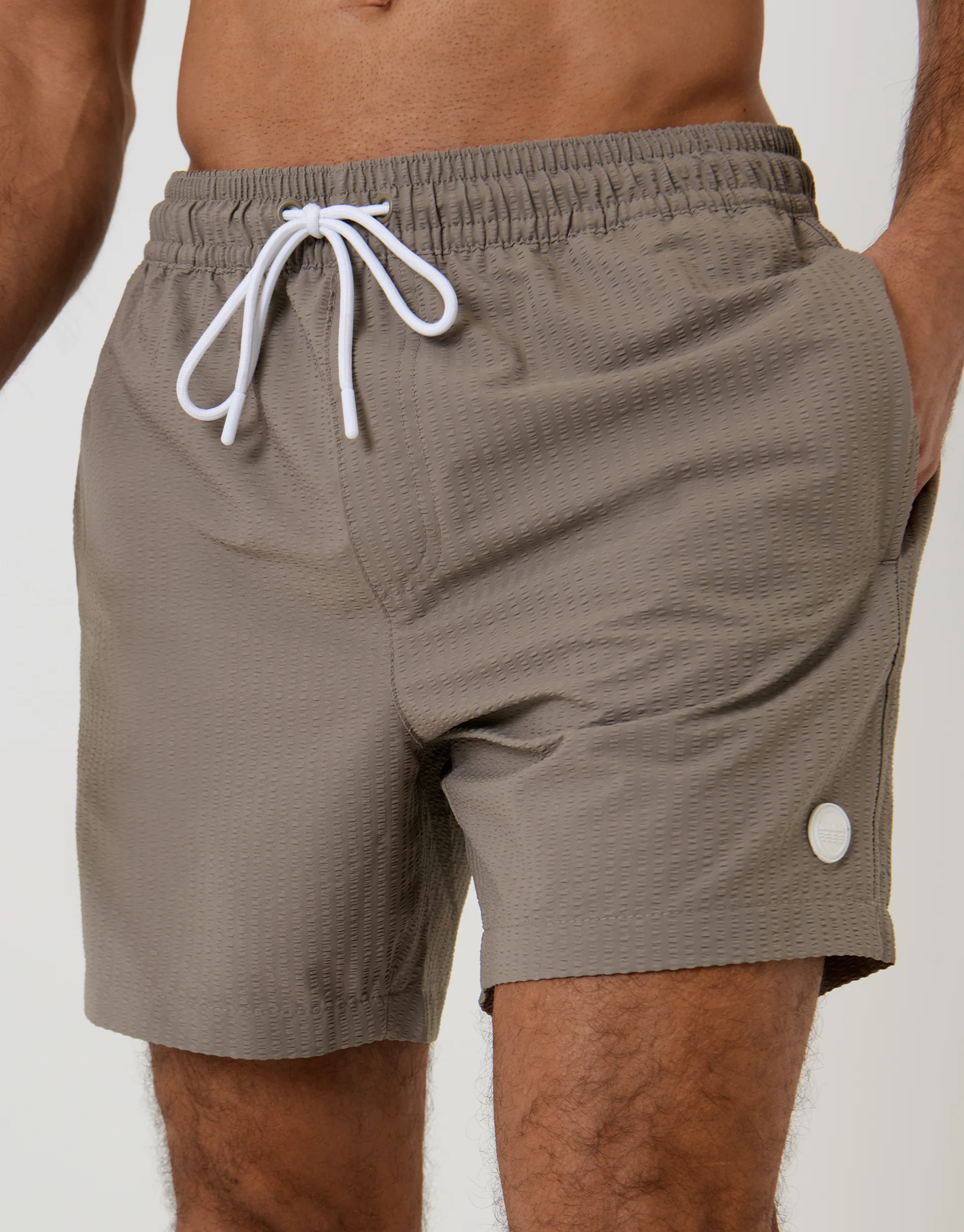 Seersucker Swim Shorts in Taupe - Image 4
