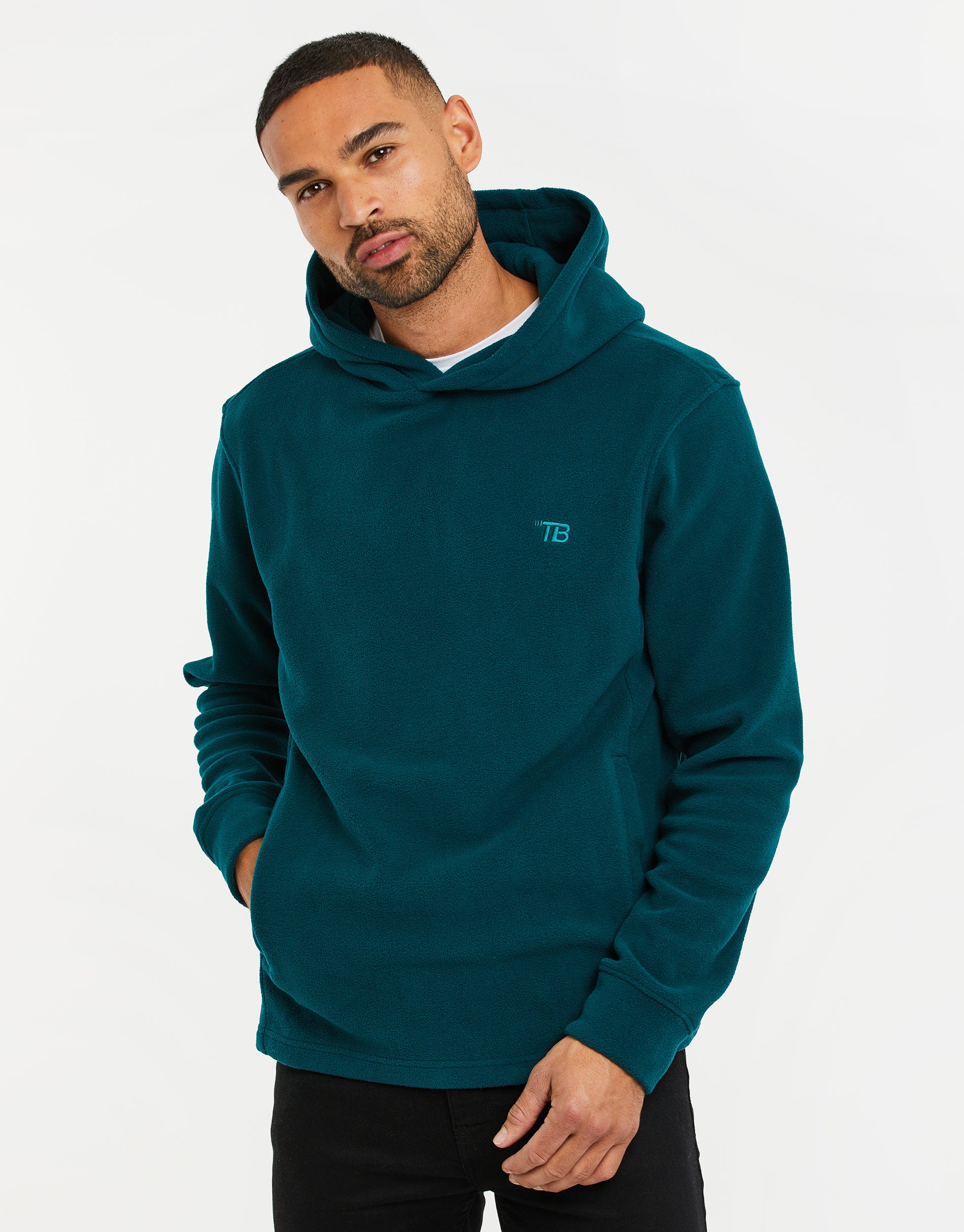 Microfleece Overhead Hoodie in Teal Green