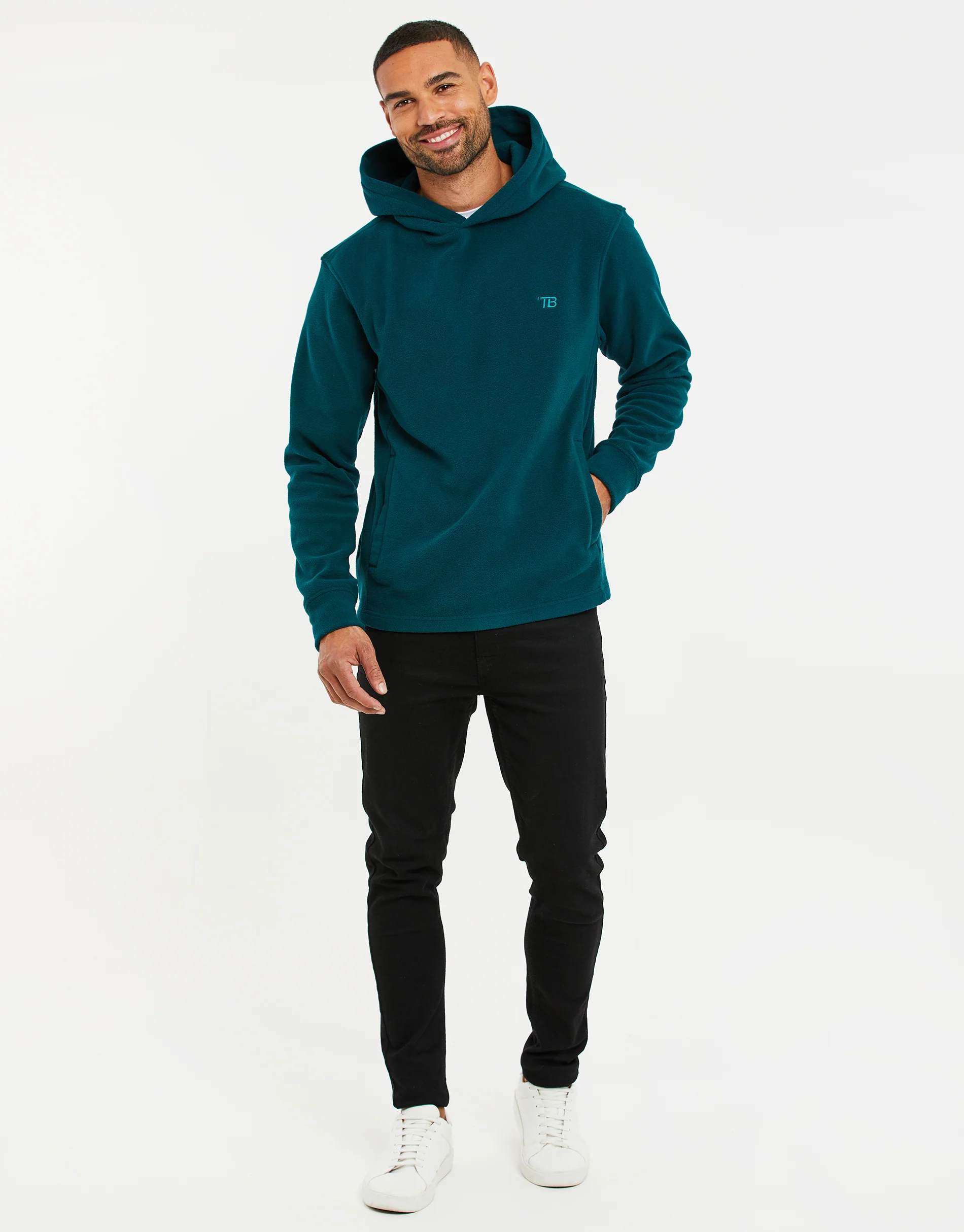 Microfleece Overhead Hoodie in Teal Green - Image 3