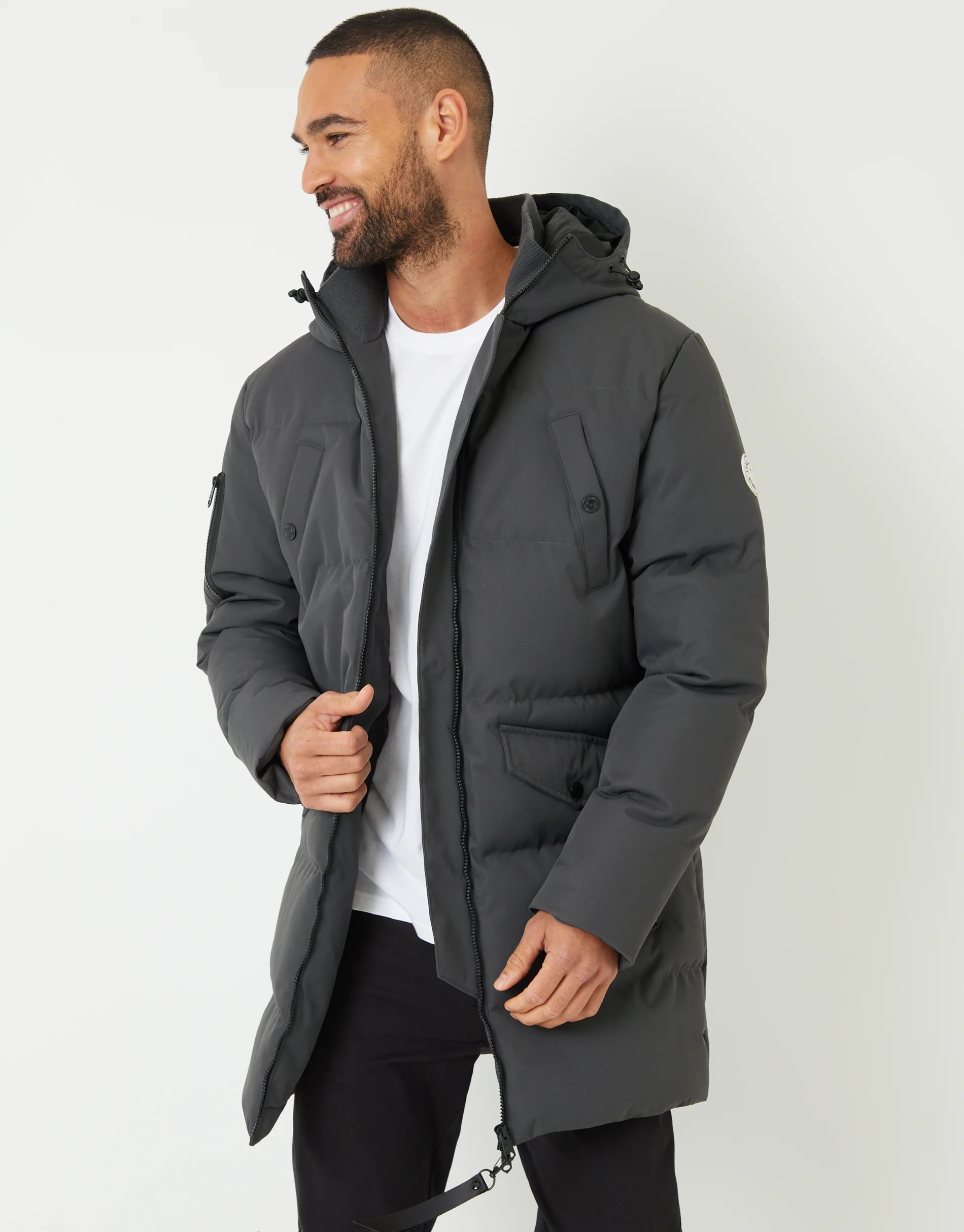 Longline Padded Jacket in Charcoal Grey