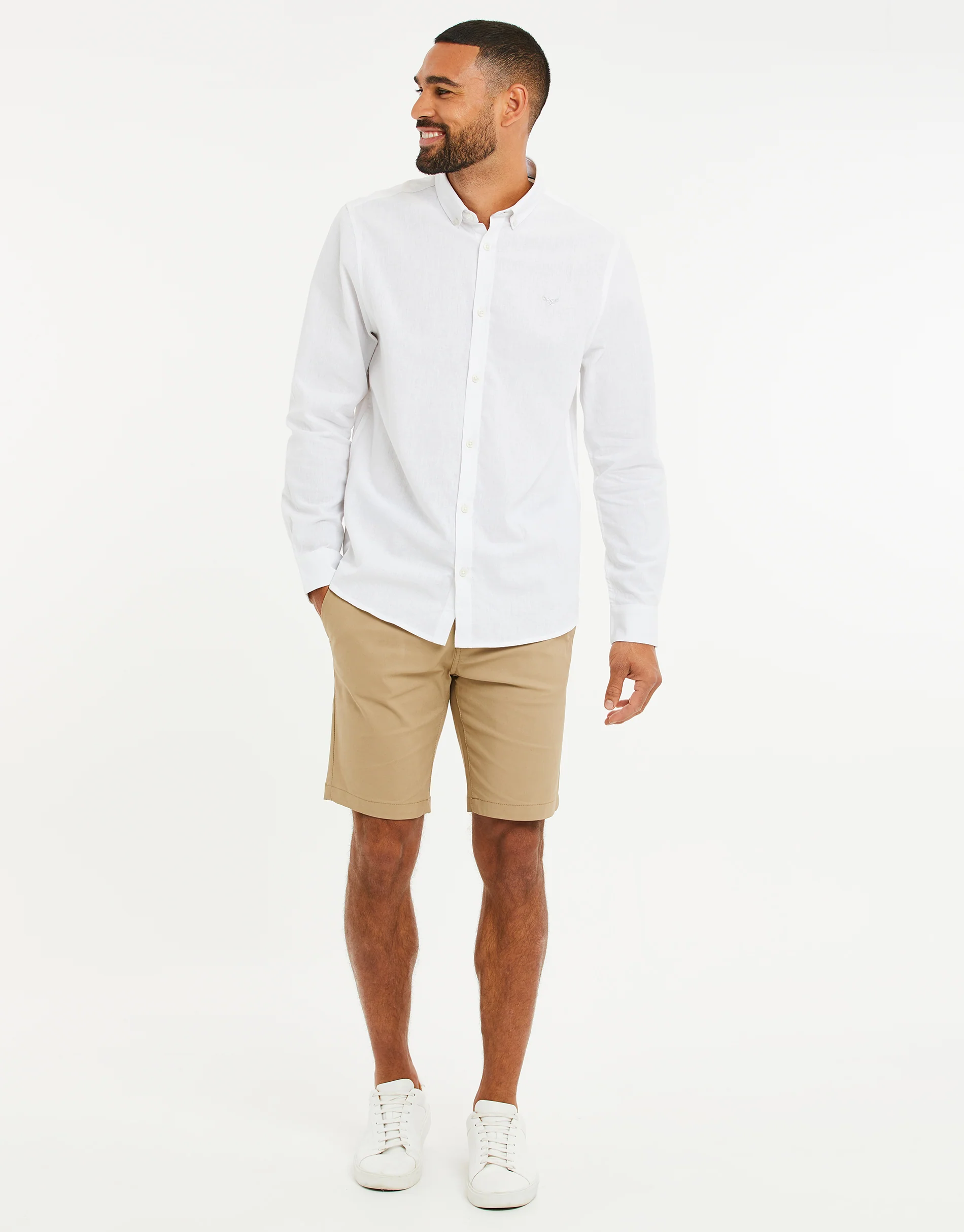 Long Sleeve Linen Blend Shirt in White - Image 3