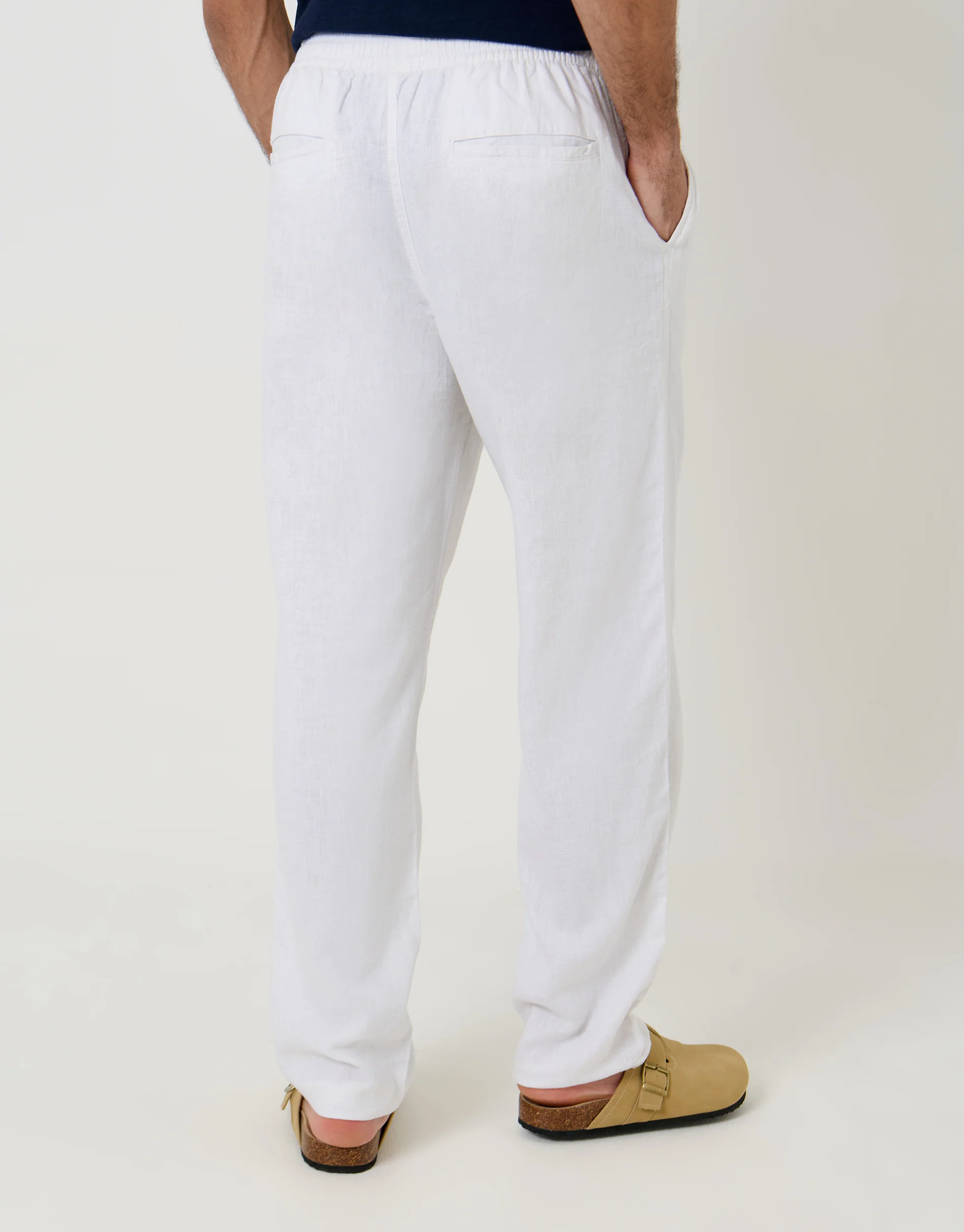 Linen Blend Drawcord Trousers in White - Image 3