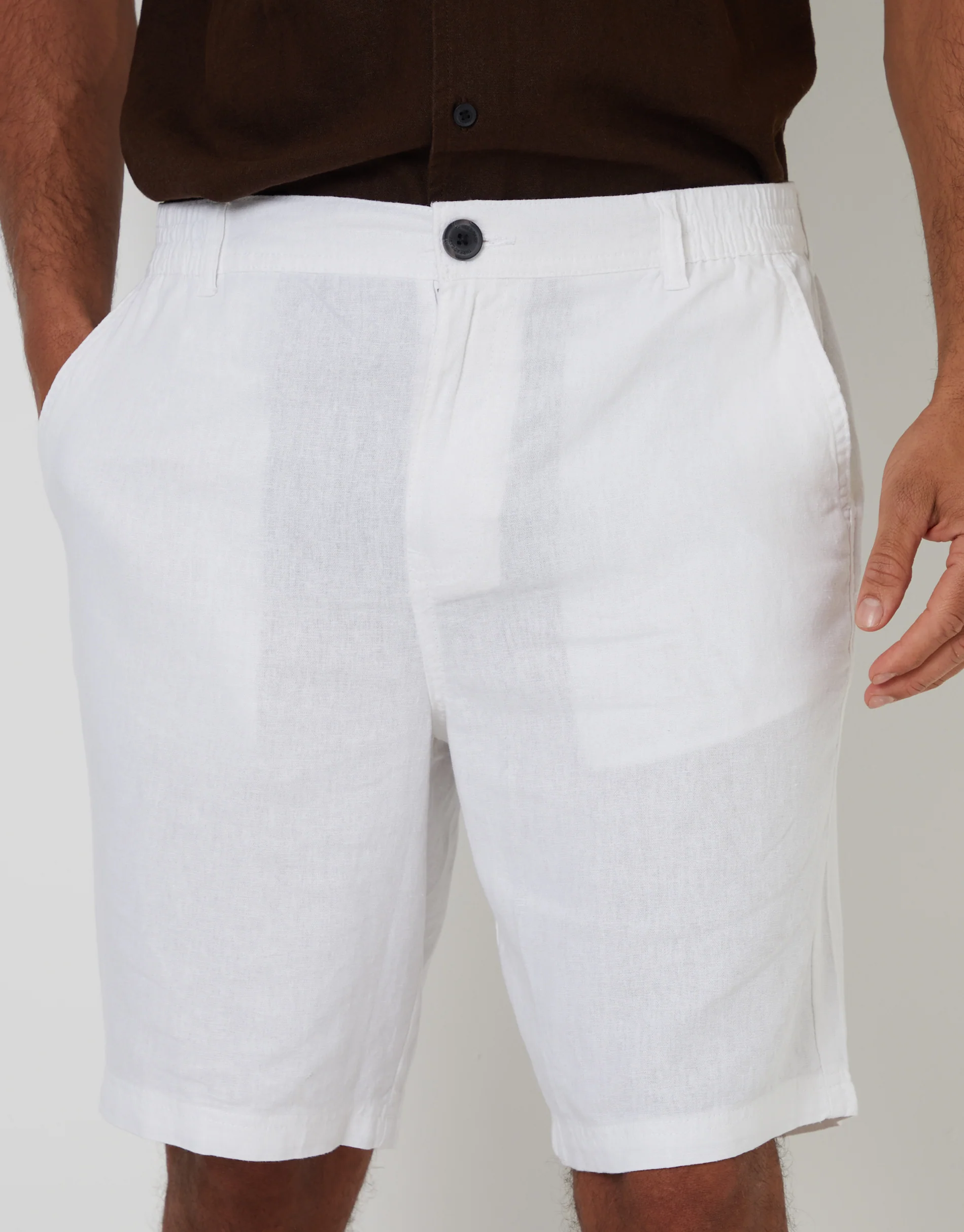 Linen Blend Shorts in White - Image 4