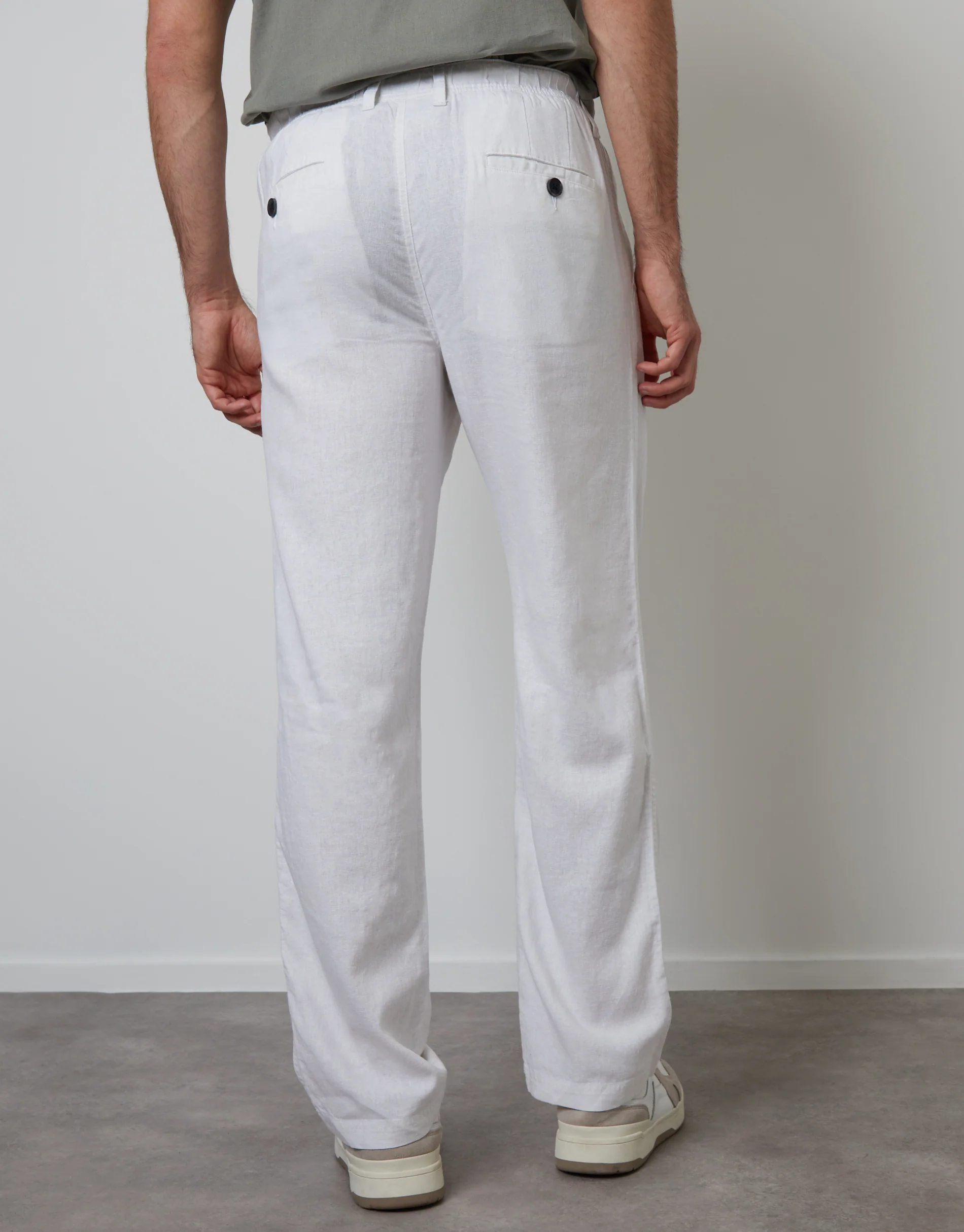 Linen Blend Trousers in White - Image 3