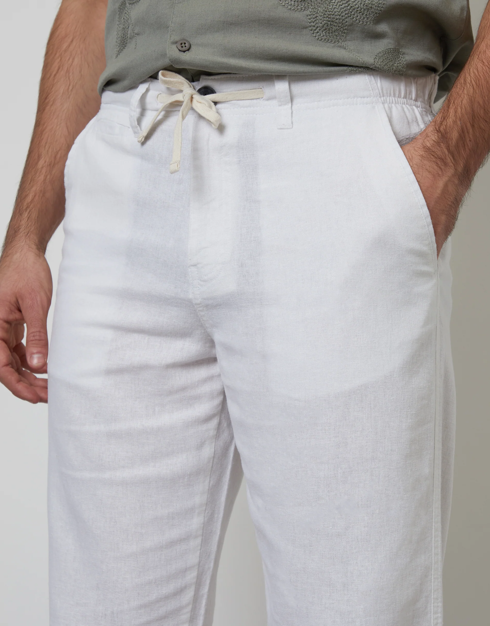 Linen Blend Trousers in White - Image 4