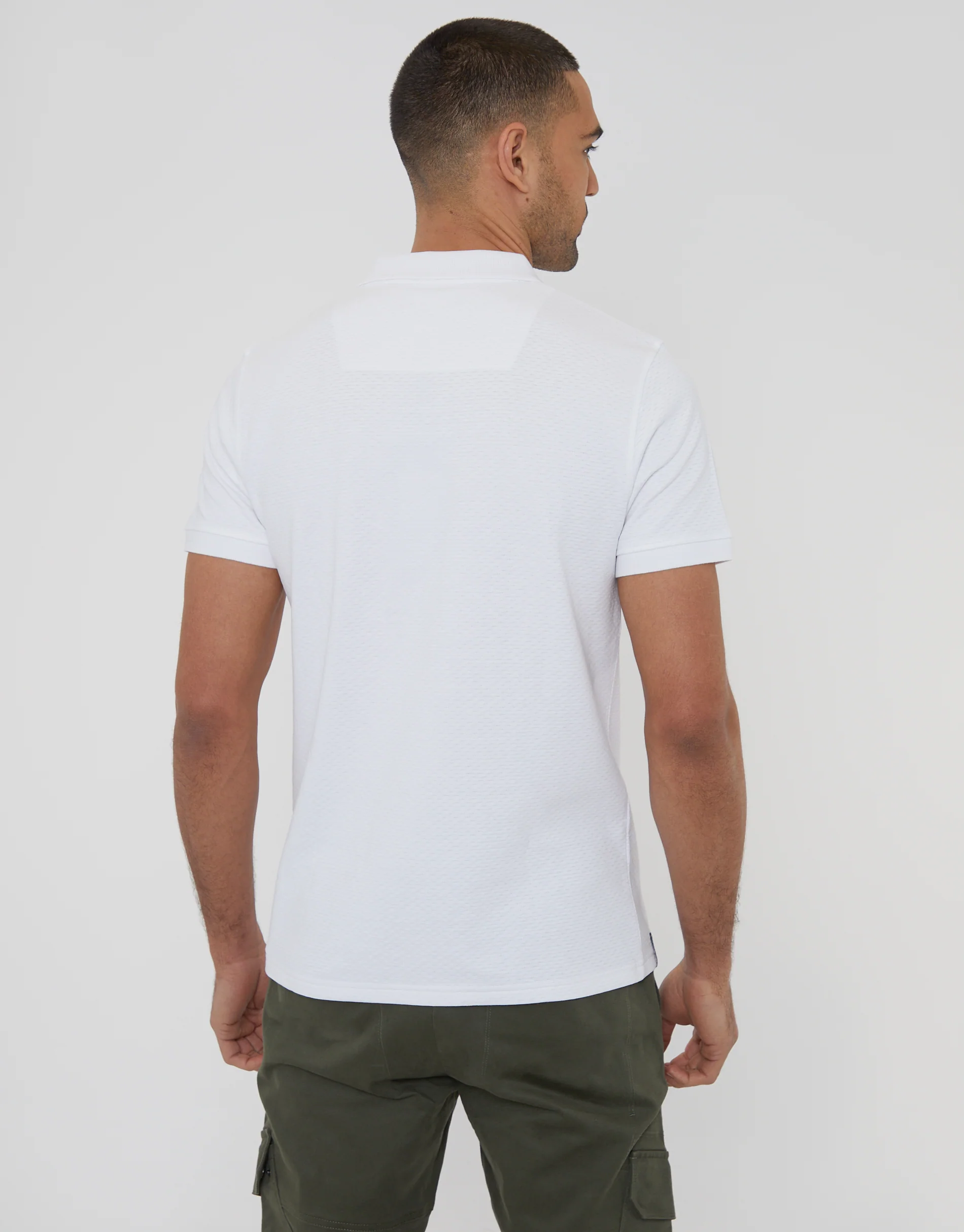 Textured Hidden Placket Polo Shirt in White - Image 2