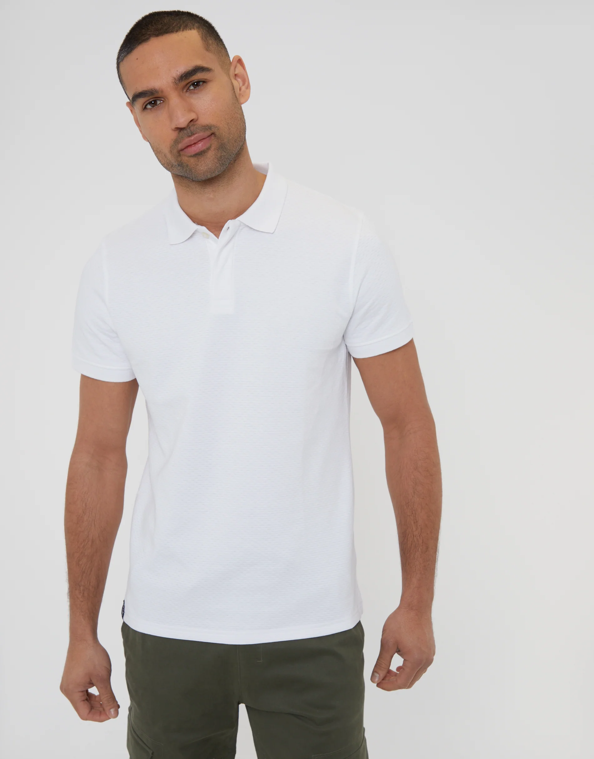 Textured Hidden Placket Polo Shirt in White - Image 3