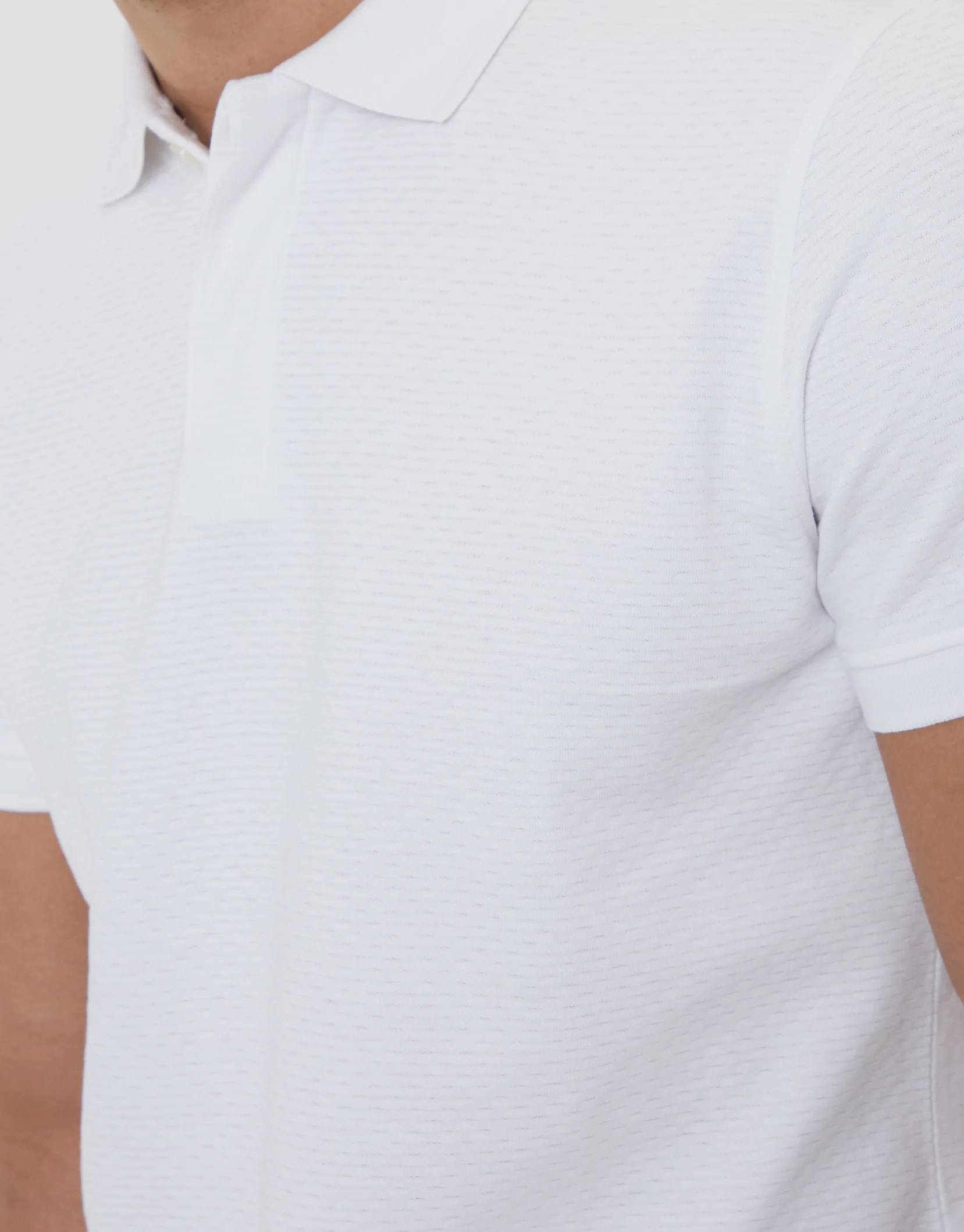 Textured Hidden Placket Polo Shirt in White - Image 4