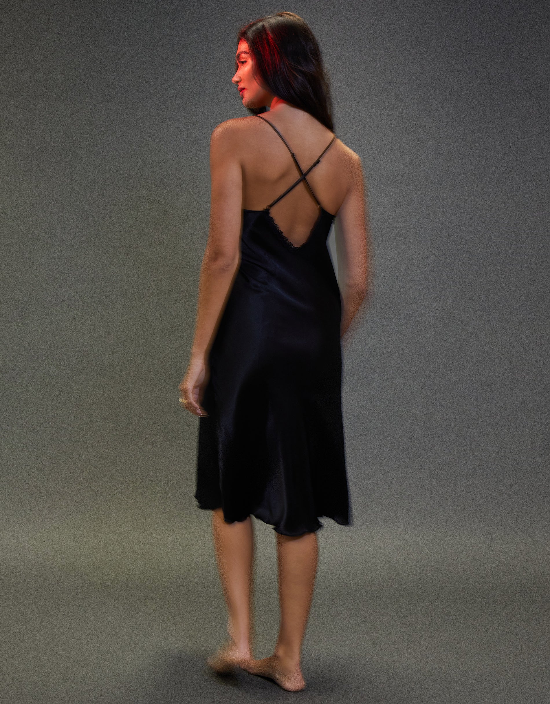 Satin Halterneck Night Dress in Black - Image 2