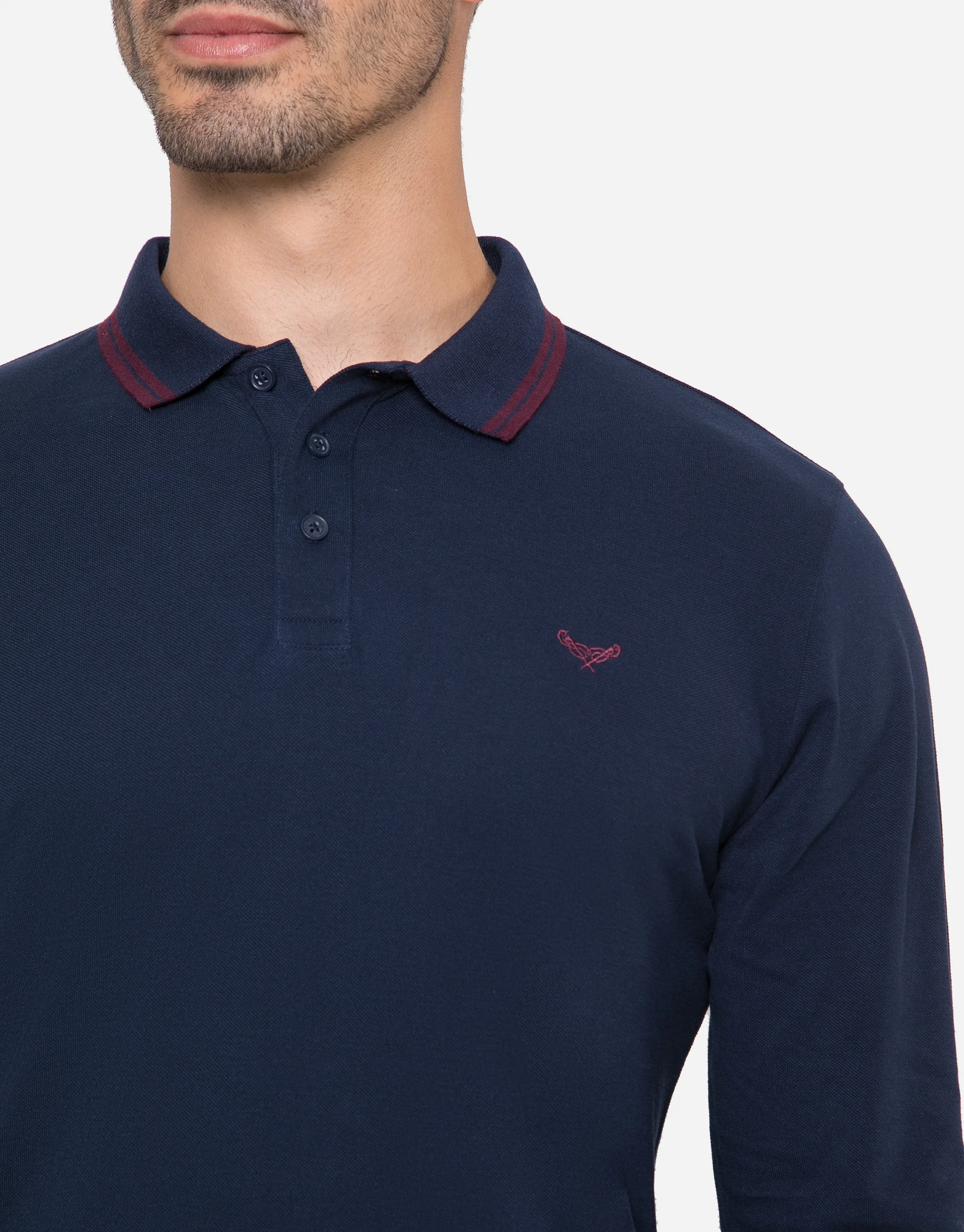 Long Sleeve Polo Shirt in Navy - Image 4