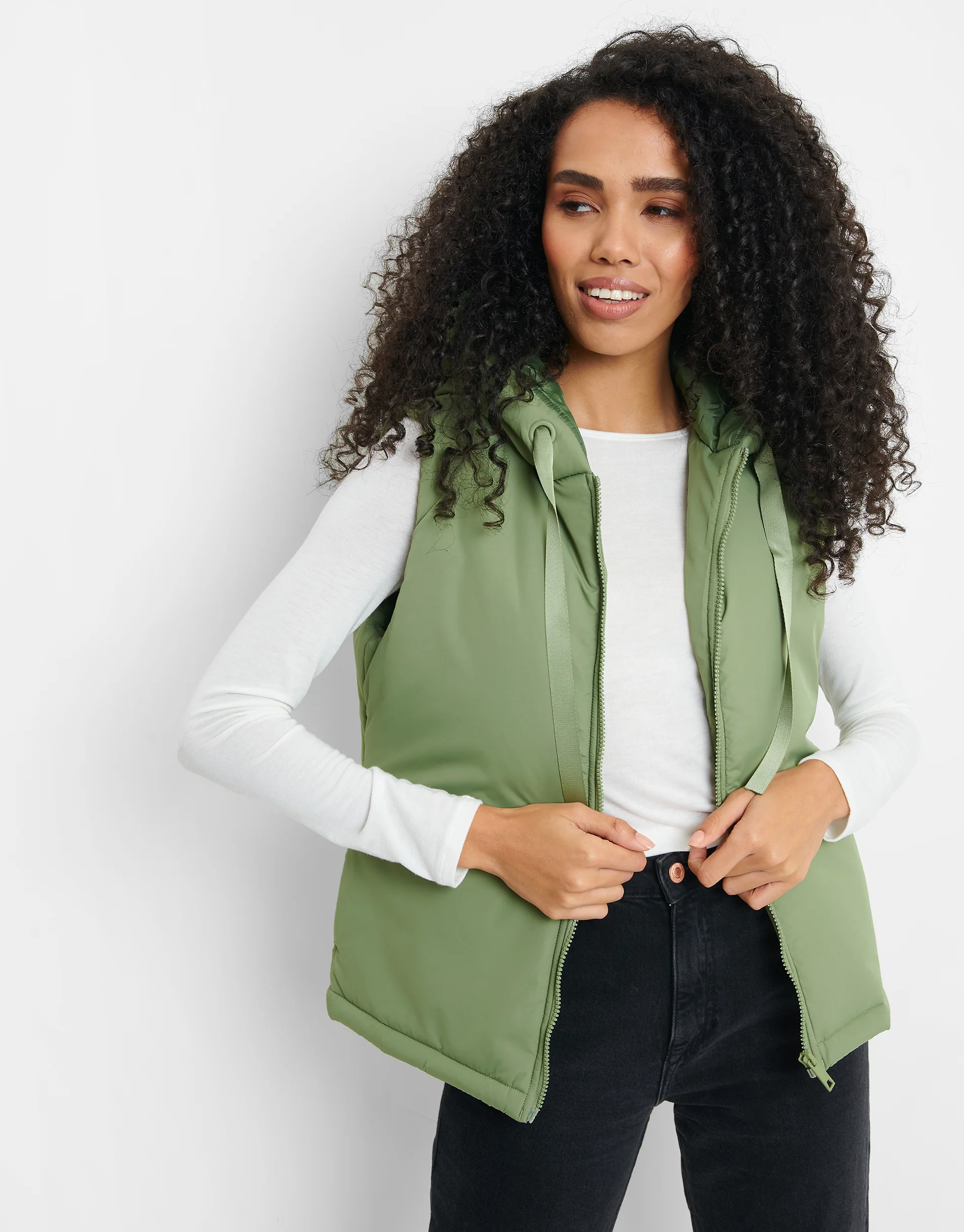 Hooded Padded Gilet in Khaki Green - Image 2