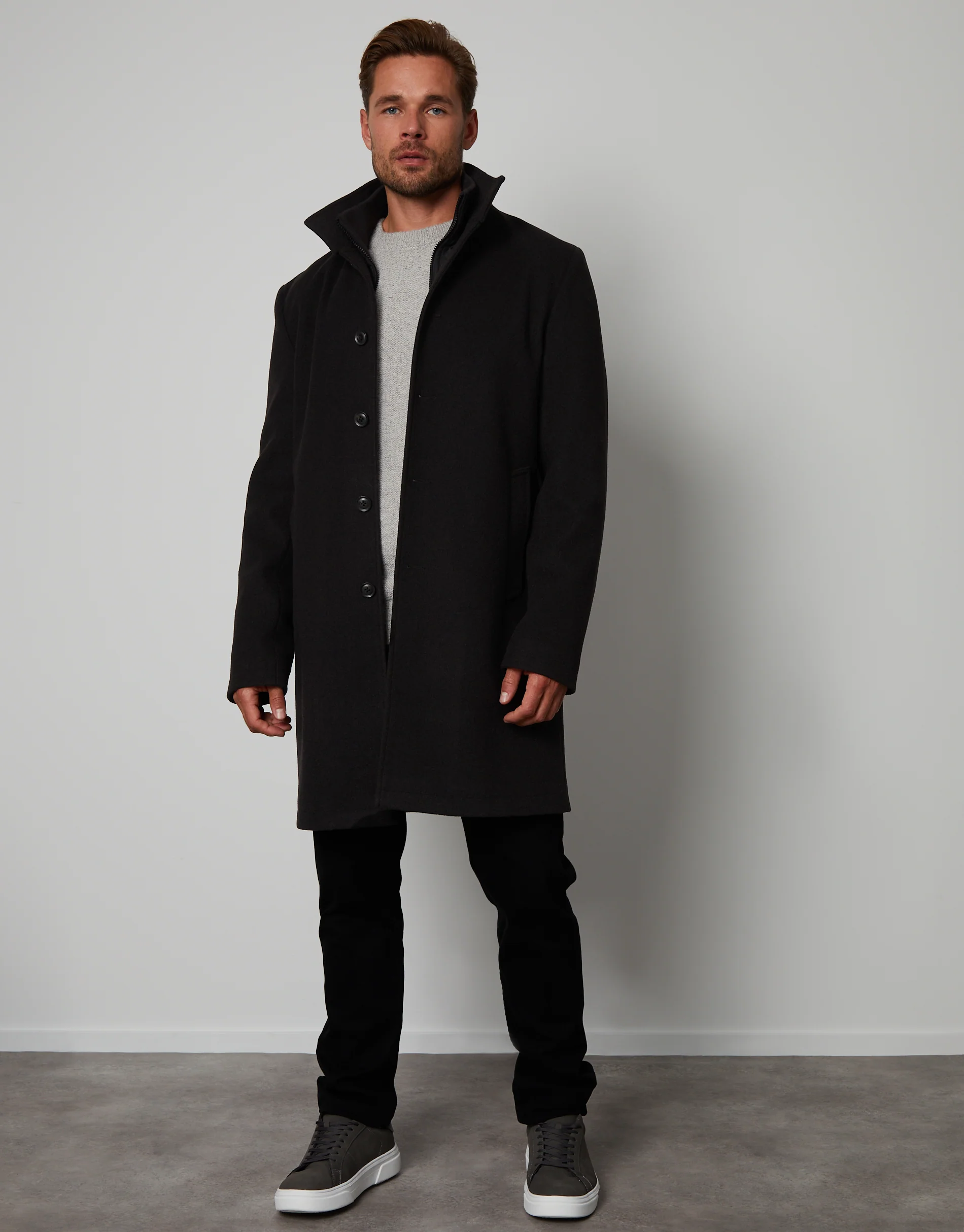 Threadbare Luxe Men's Black Funnel Neck Mock Layer Coat - Image 4
