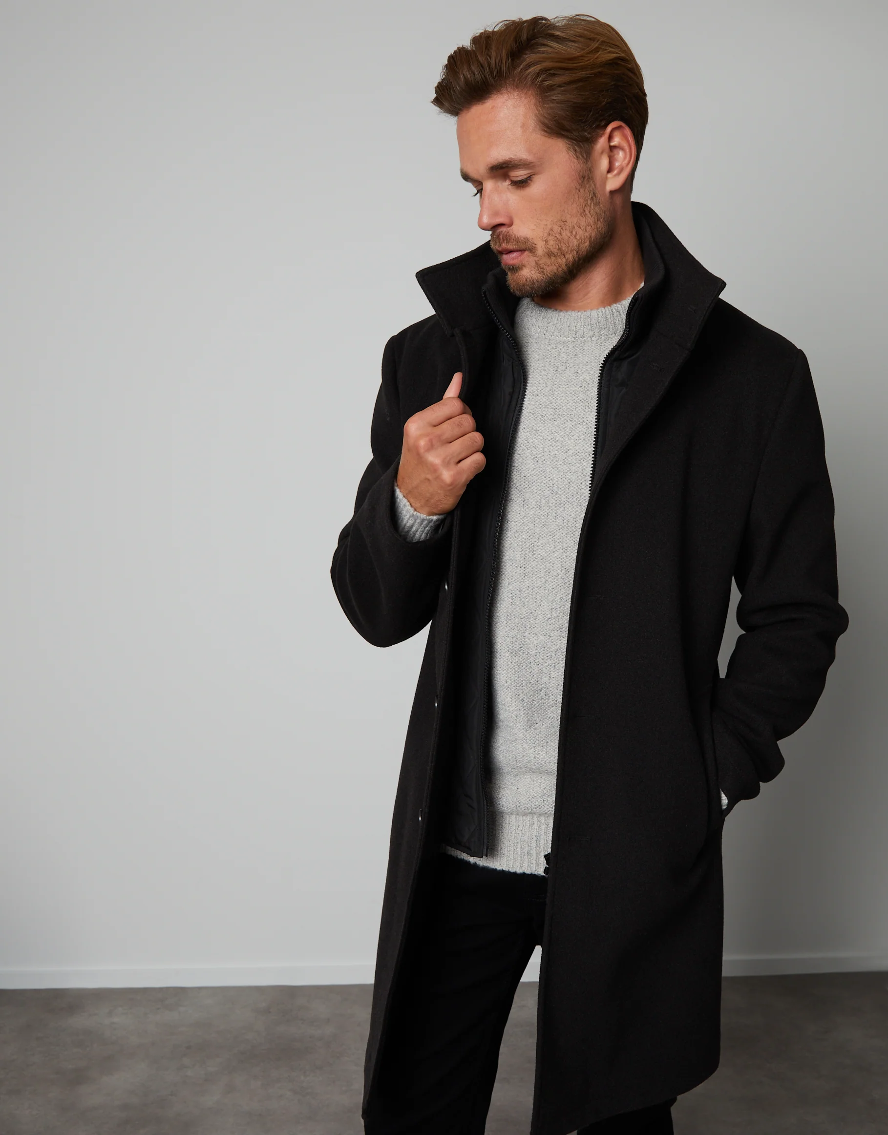 Threadbare Luxe Men's Black Funnel Neck Mock Layer Coat - Image 5