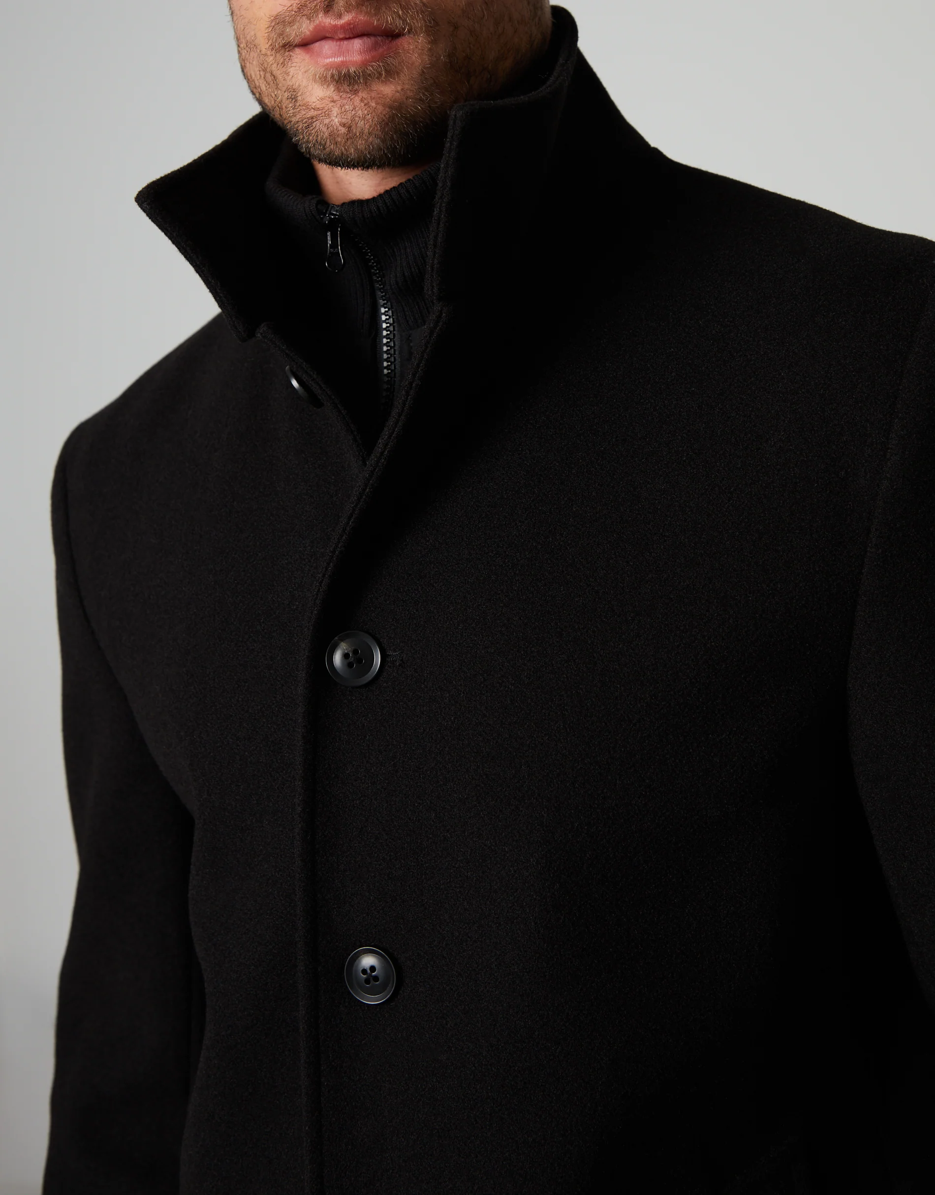 Threadbare Luxe Men's Black Funnel Neck Mock Layer Coat - Image 6