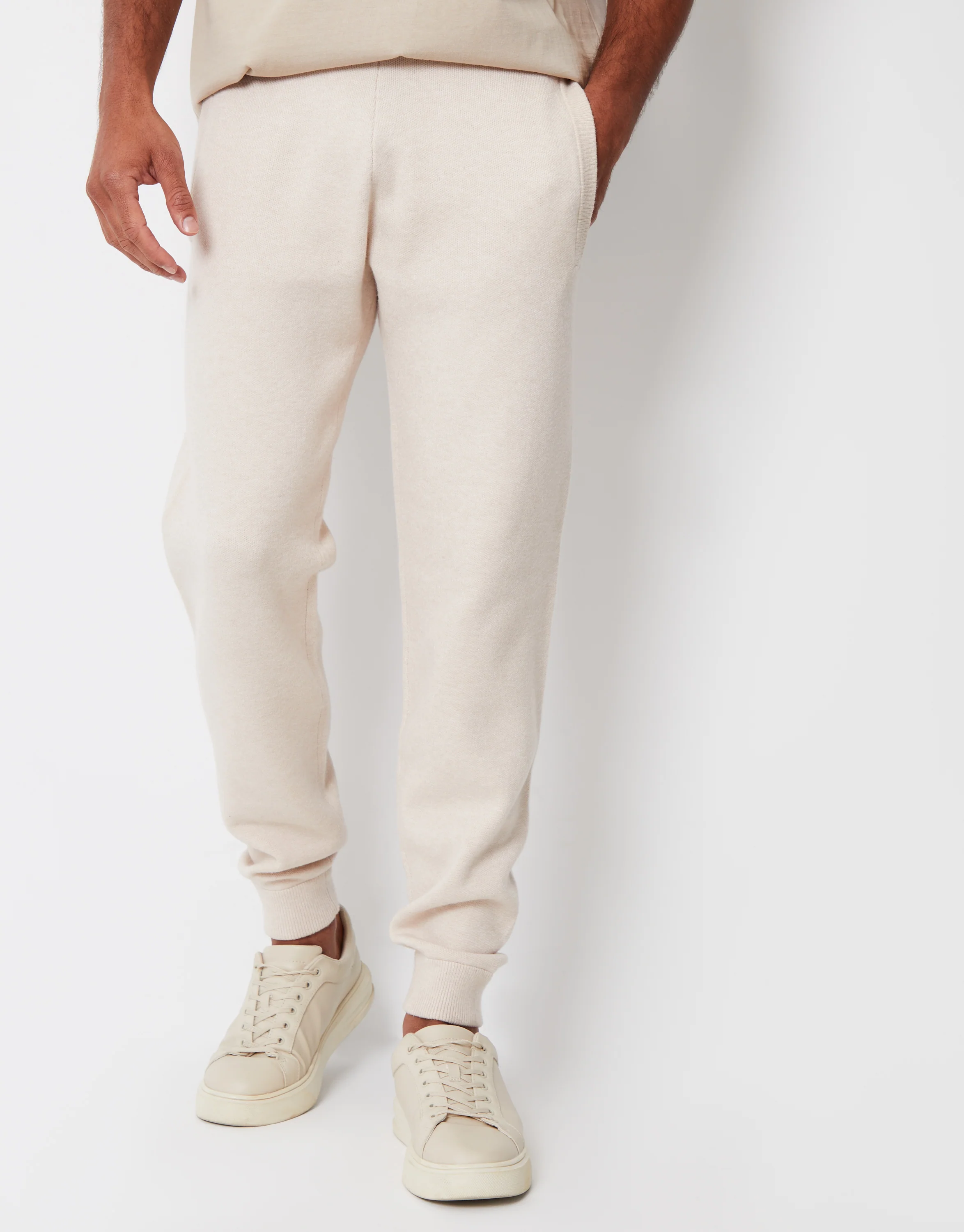 Threadbare Luxe Men's Ecru Knitted Joggers - Image 2