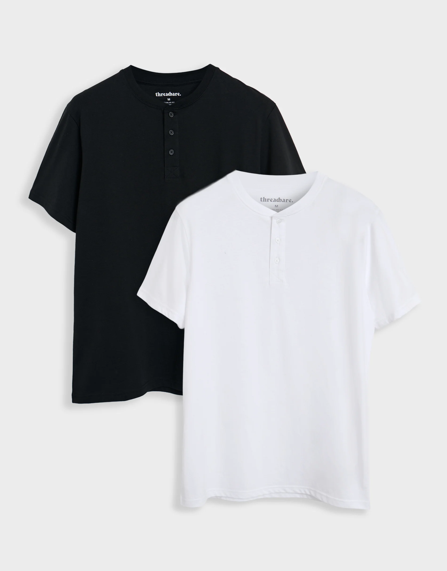 2 Pack Cotton Grandad Collar T-Shirts in Black & White