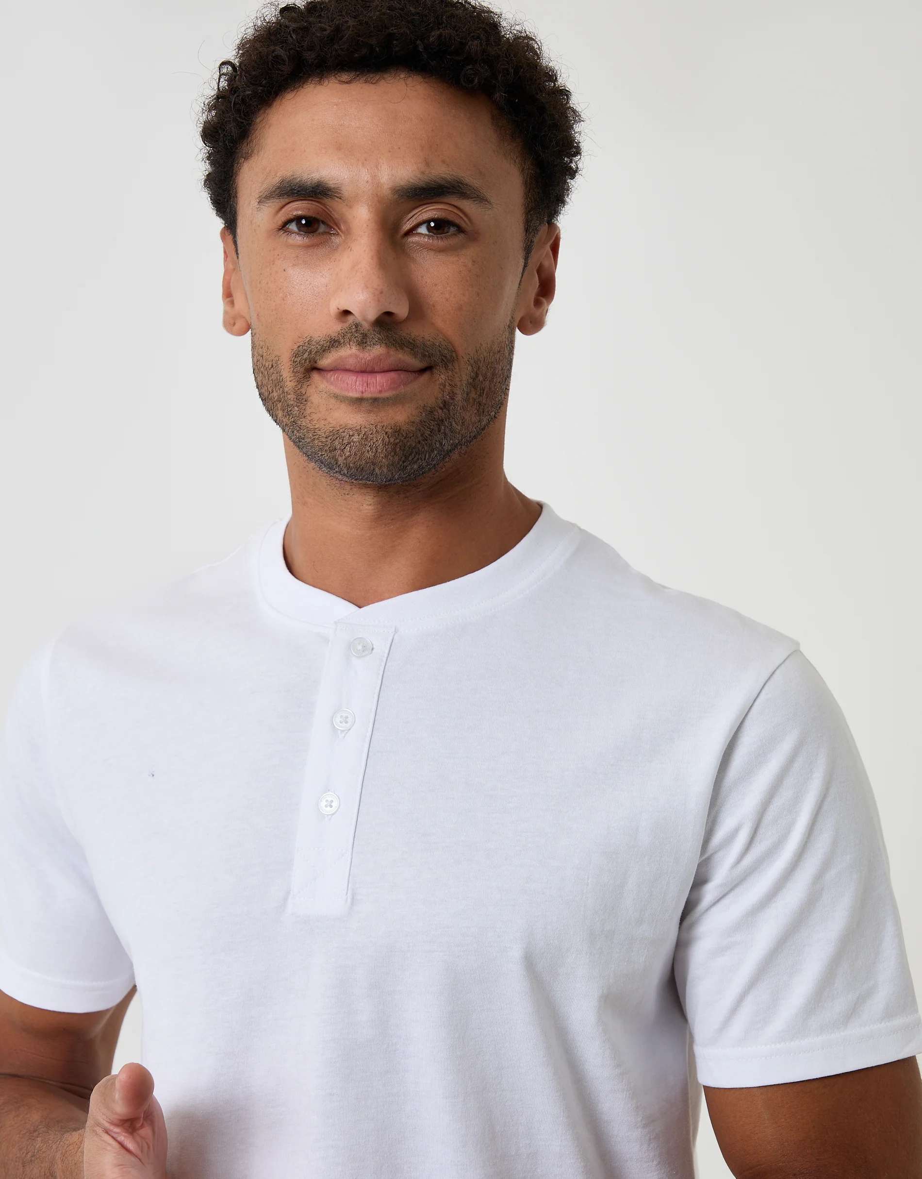 2 Pack Cotton Grandad Collar T-Shirts in Black & White - Image 5