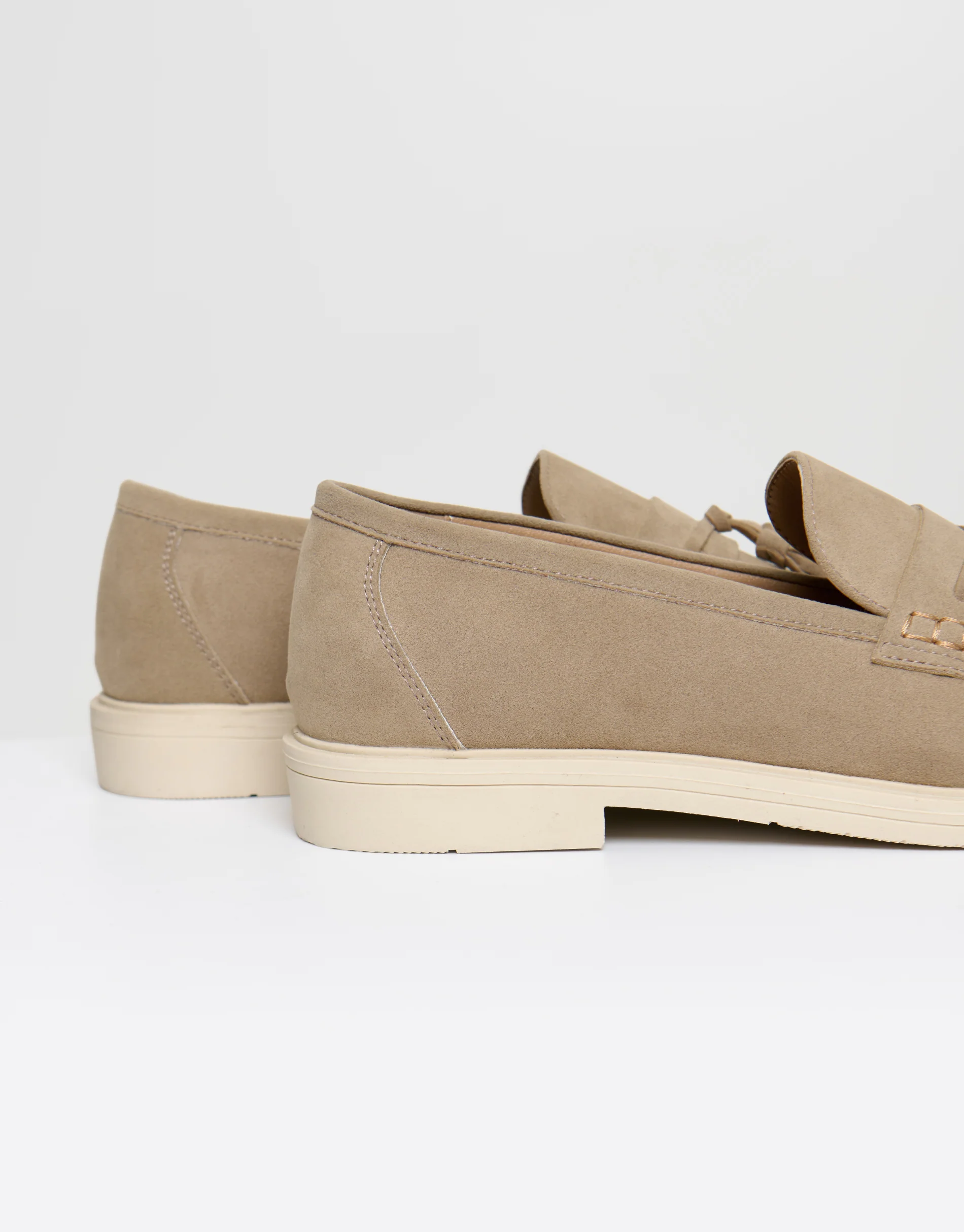 Faux Suede Tassel Loafers in Beige - Image 3