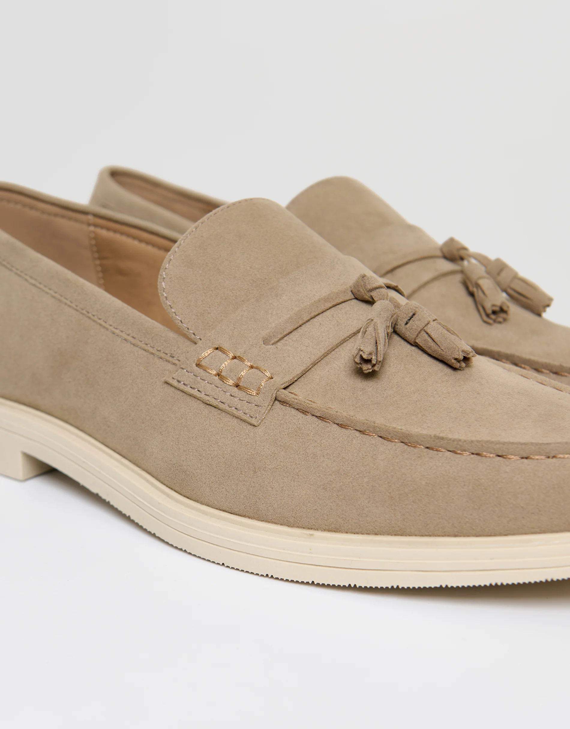 Faux Suede Tassel Loafers in Beige - Image 4