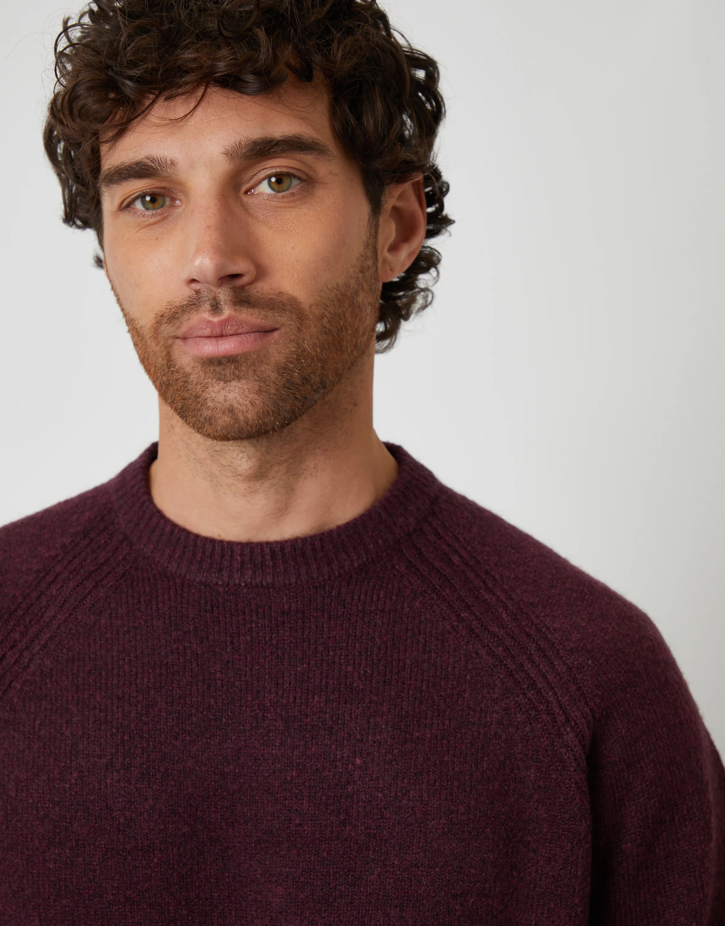 Raglan Rib Knitted Crew Neck Jumper in Berry Red - Image 4