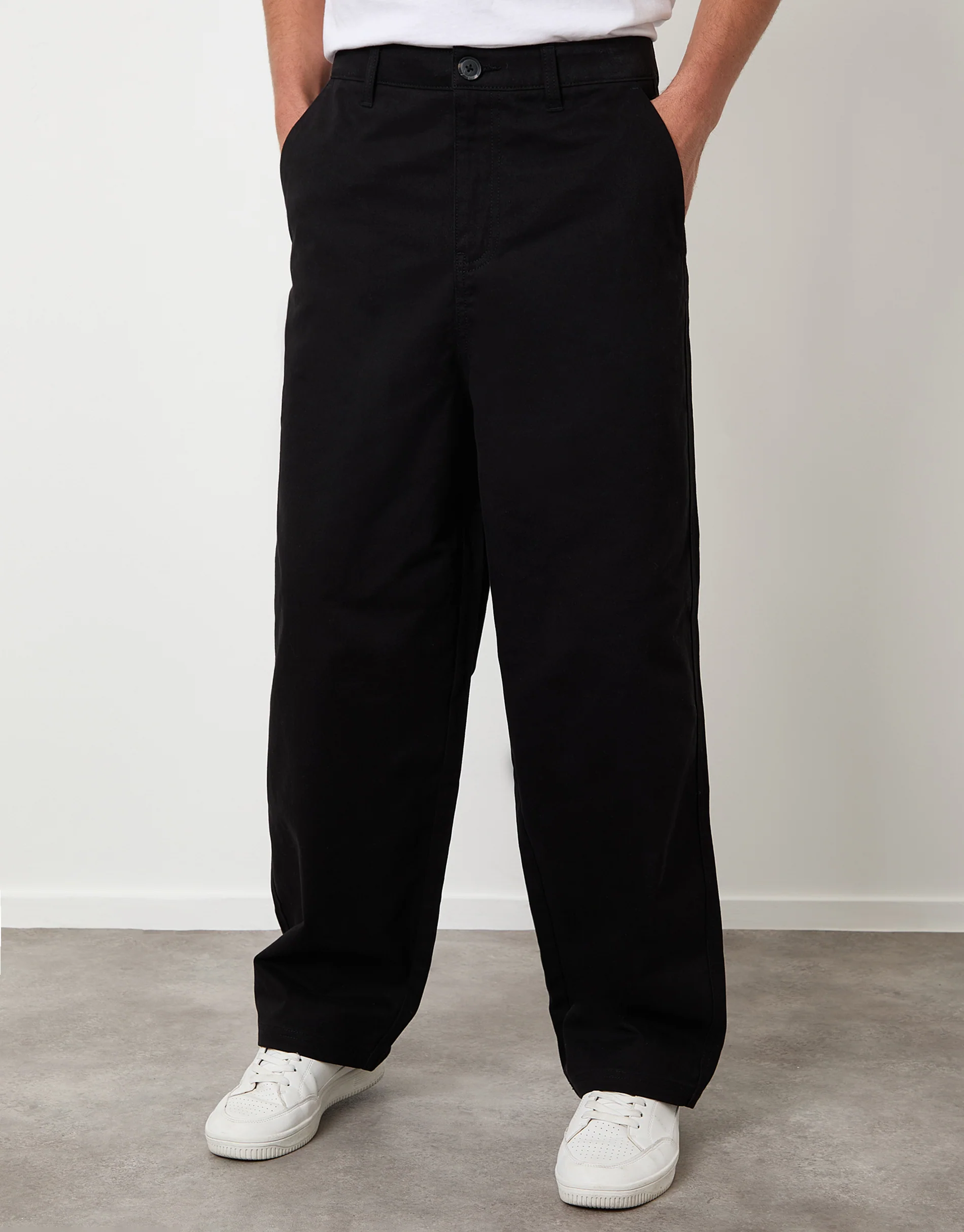 Baggy Fit Chino Trousers in Black - Image 2
