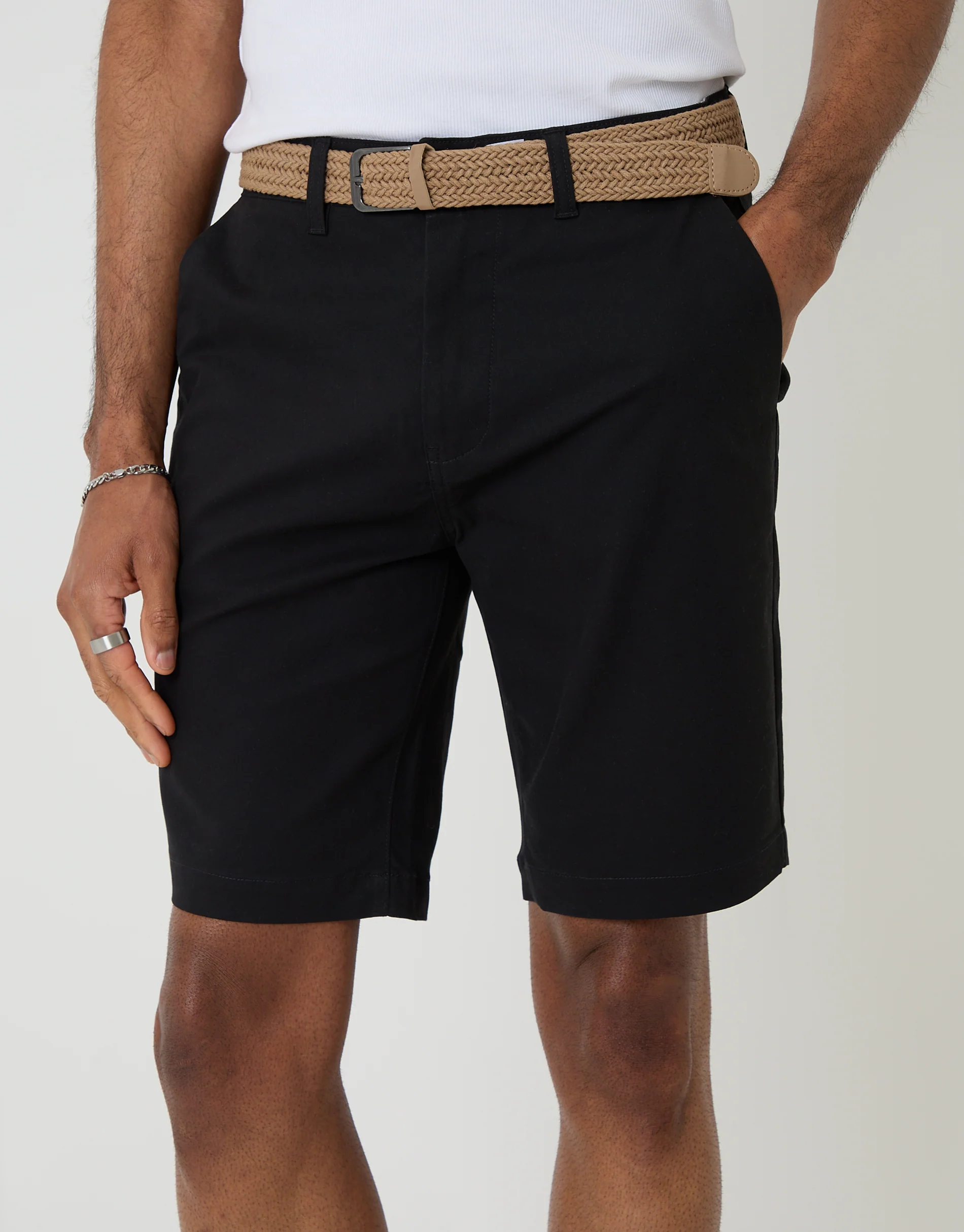 Belted Chino Shorts in Black - Image 4