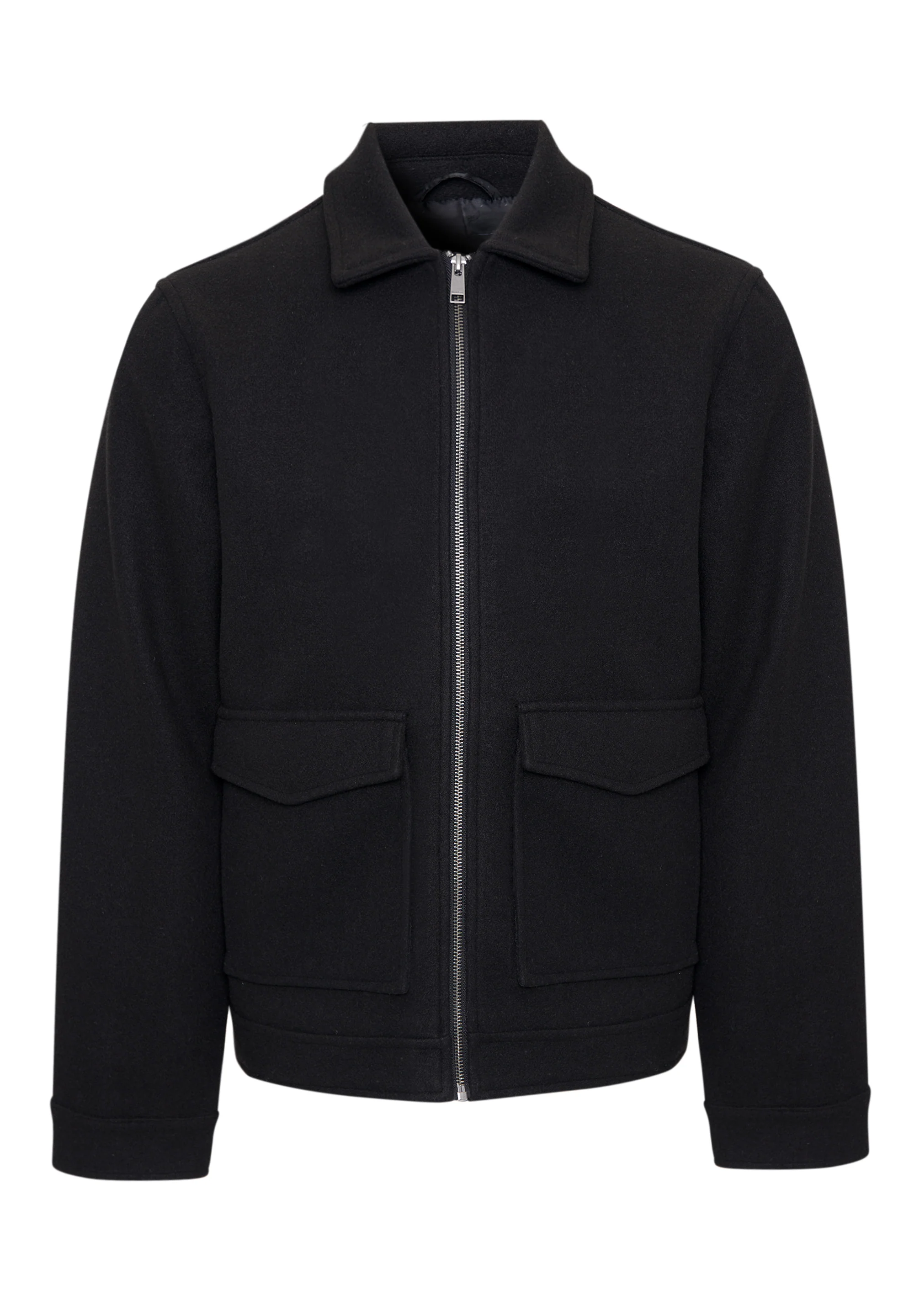 Faux Wool Collared Lightweight Utility Jacket in Black - Image 8