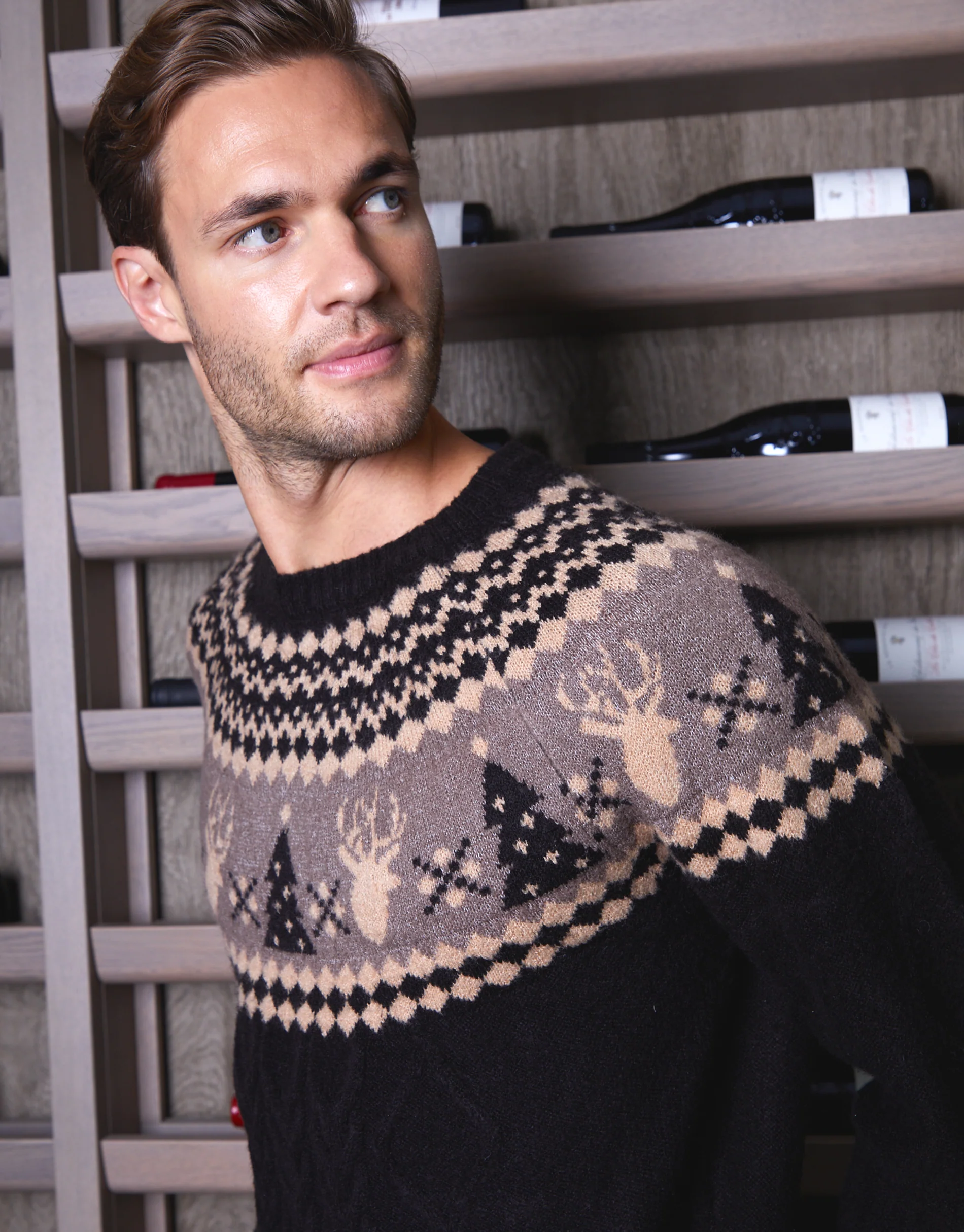 Cable Knit Fairisle Christmas Jumper in Black - Image 3