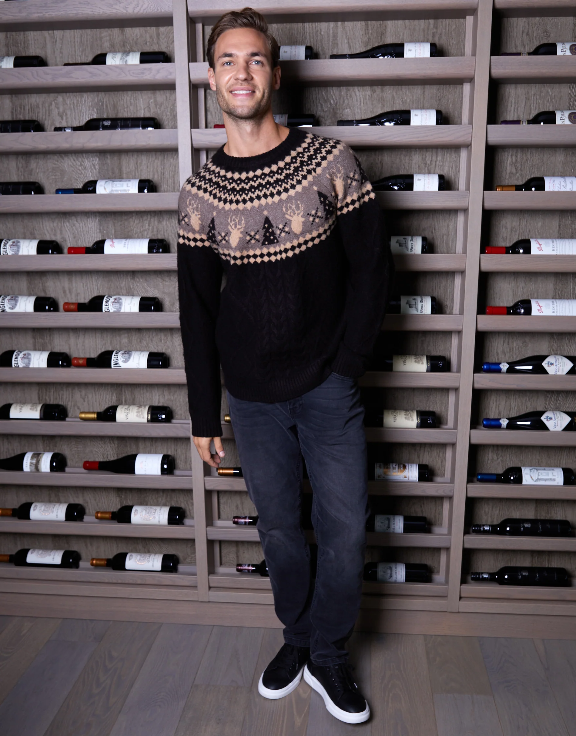 Cable Knit Fairisle Christmas Jumper in Black - Image 5