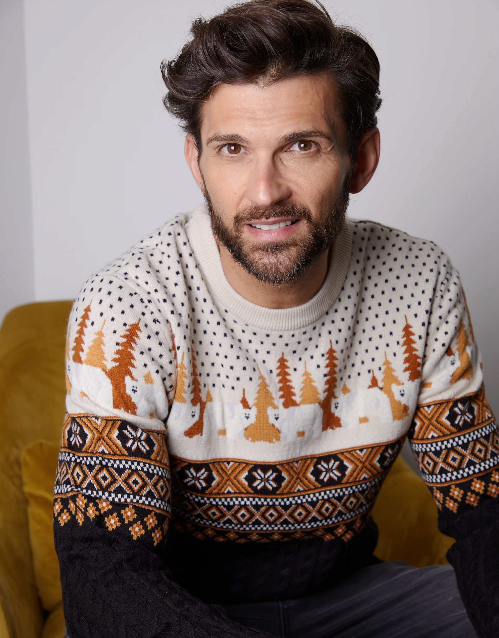 Cable Knit Fairisle Christmas Jumper in Black