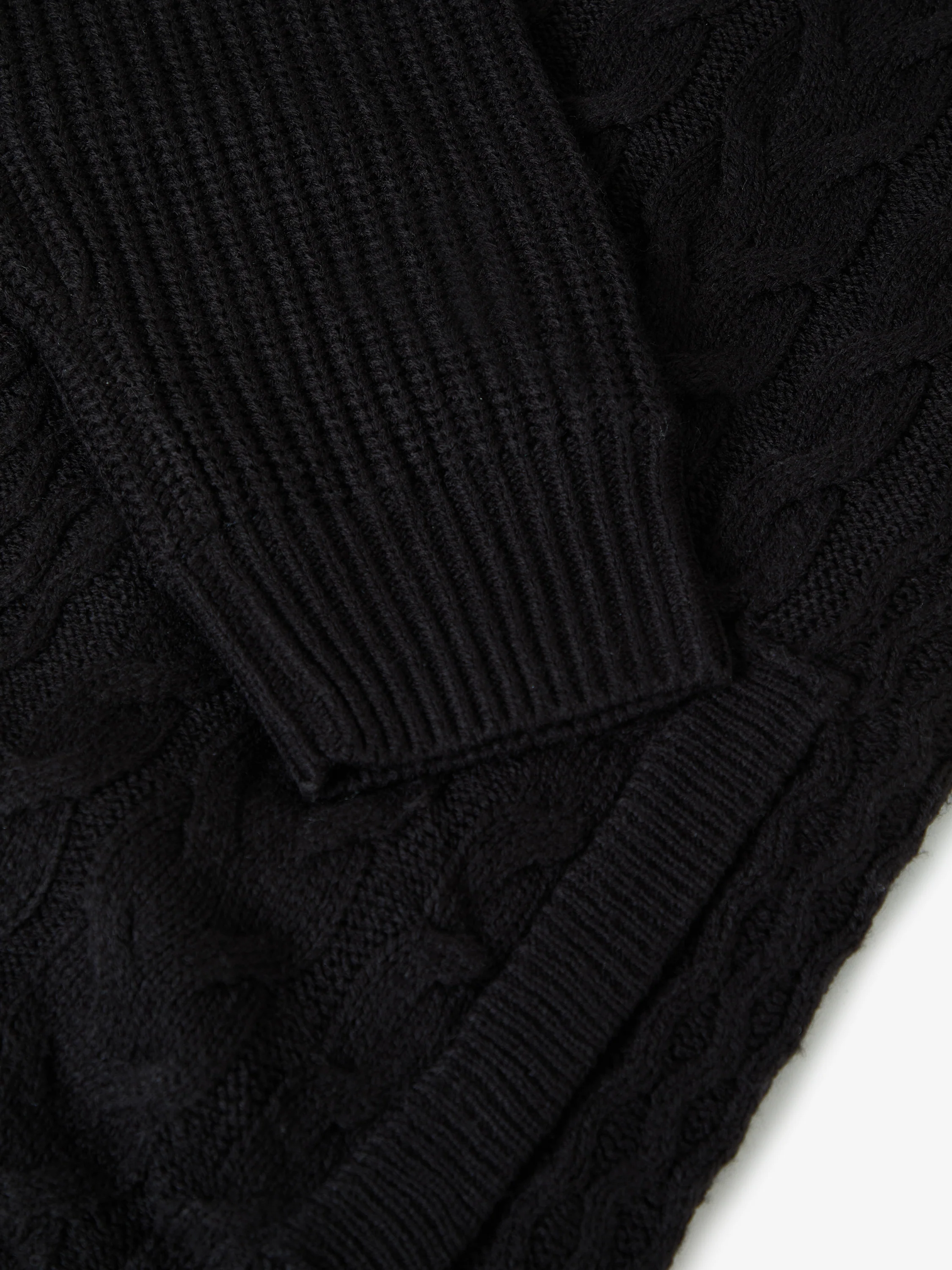 Cable Knit Microfleece Lined Zip Through Hoodie in Black - Image 6