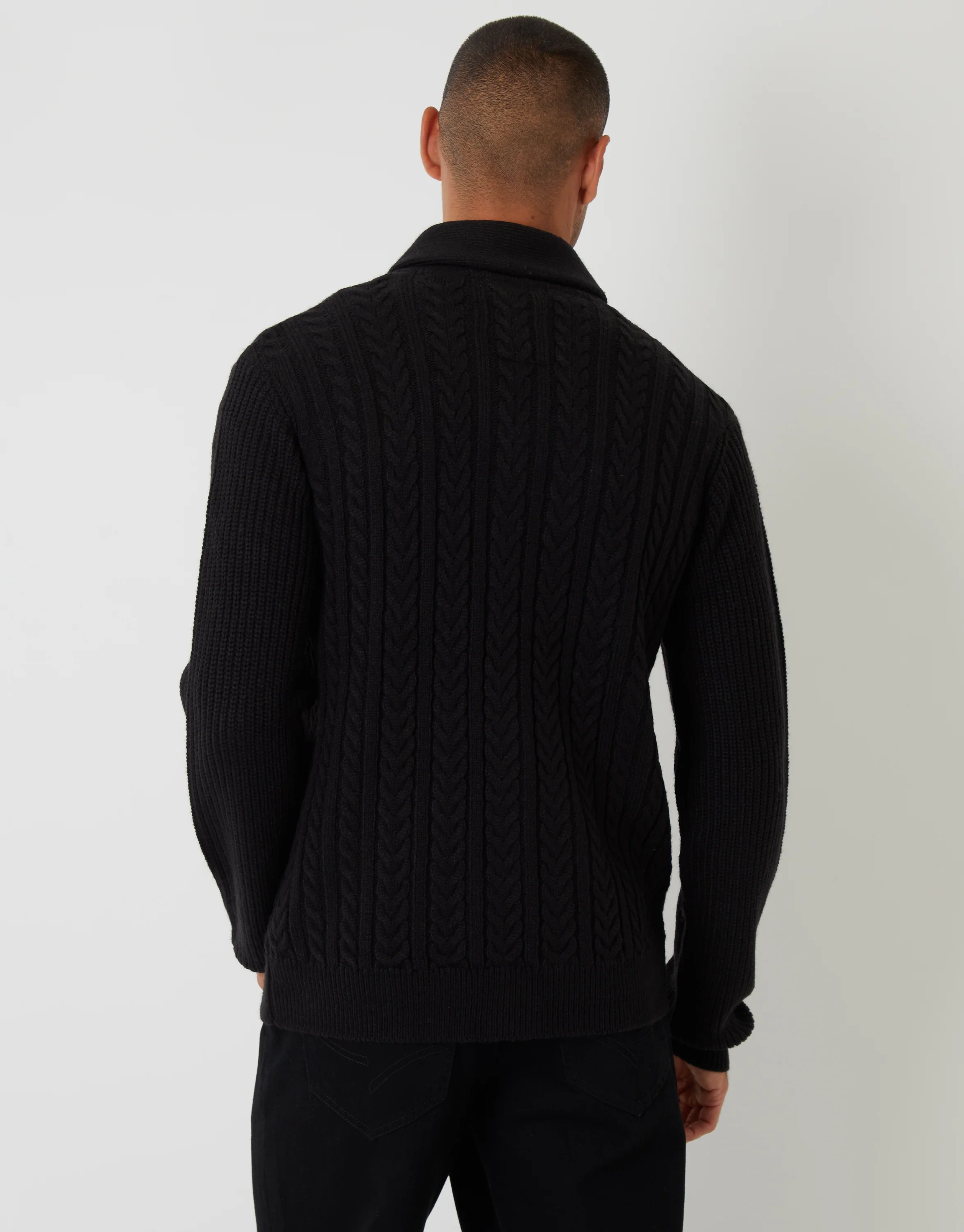 Cable Knit Shawl Cardigan in Black - Image 2