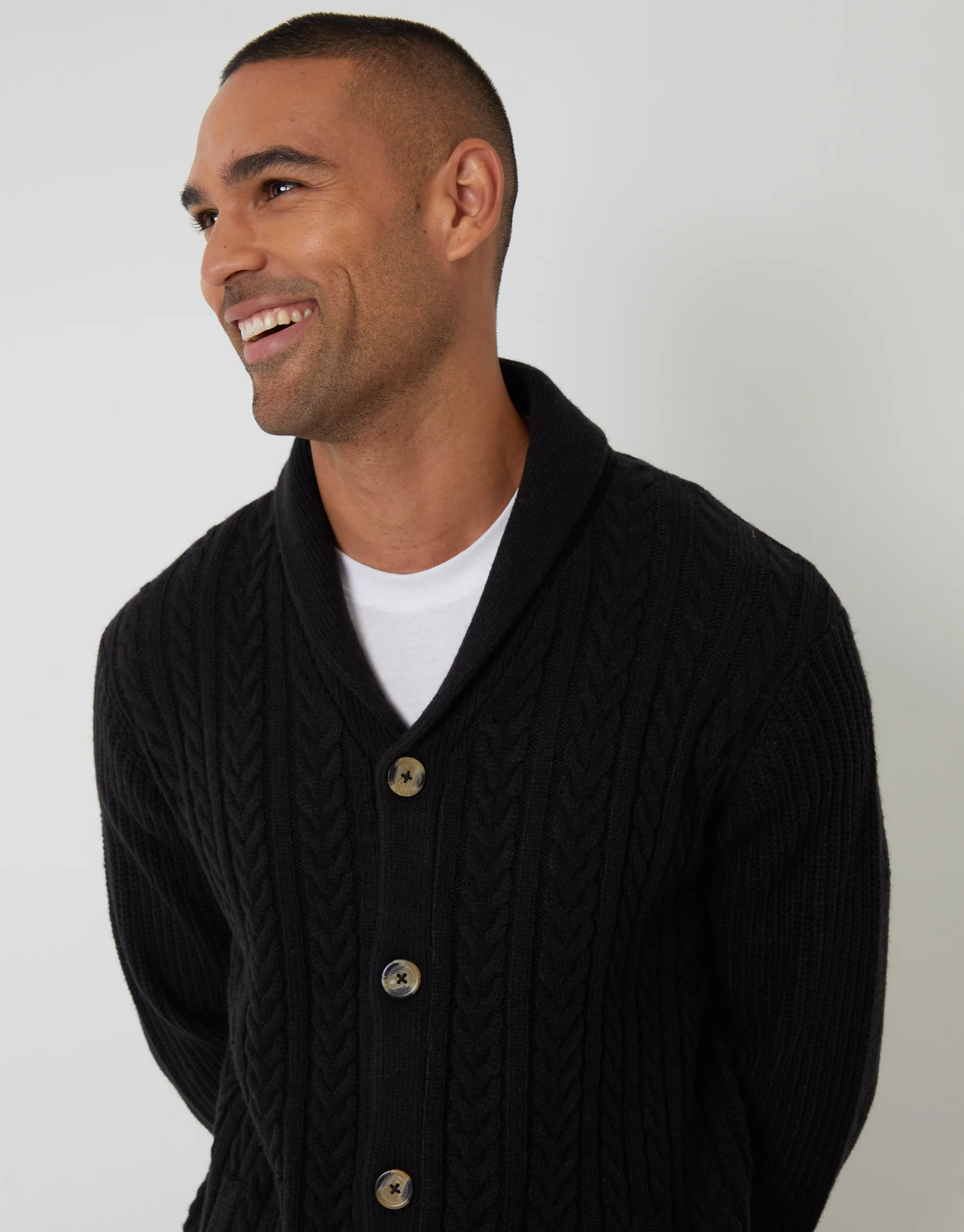 Cable Knit Shawl Cardigan in Black - Image 4
