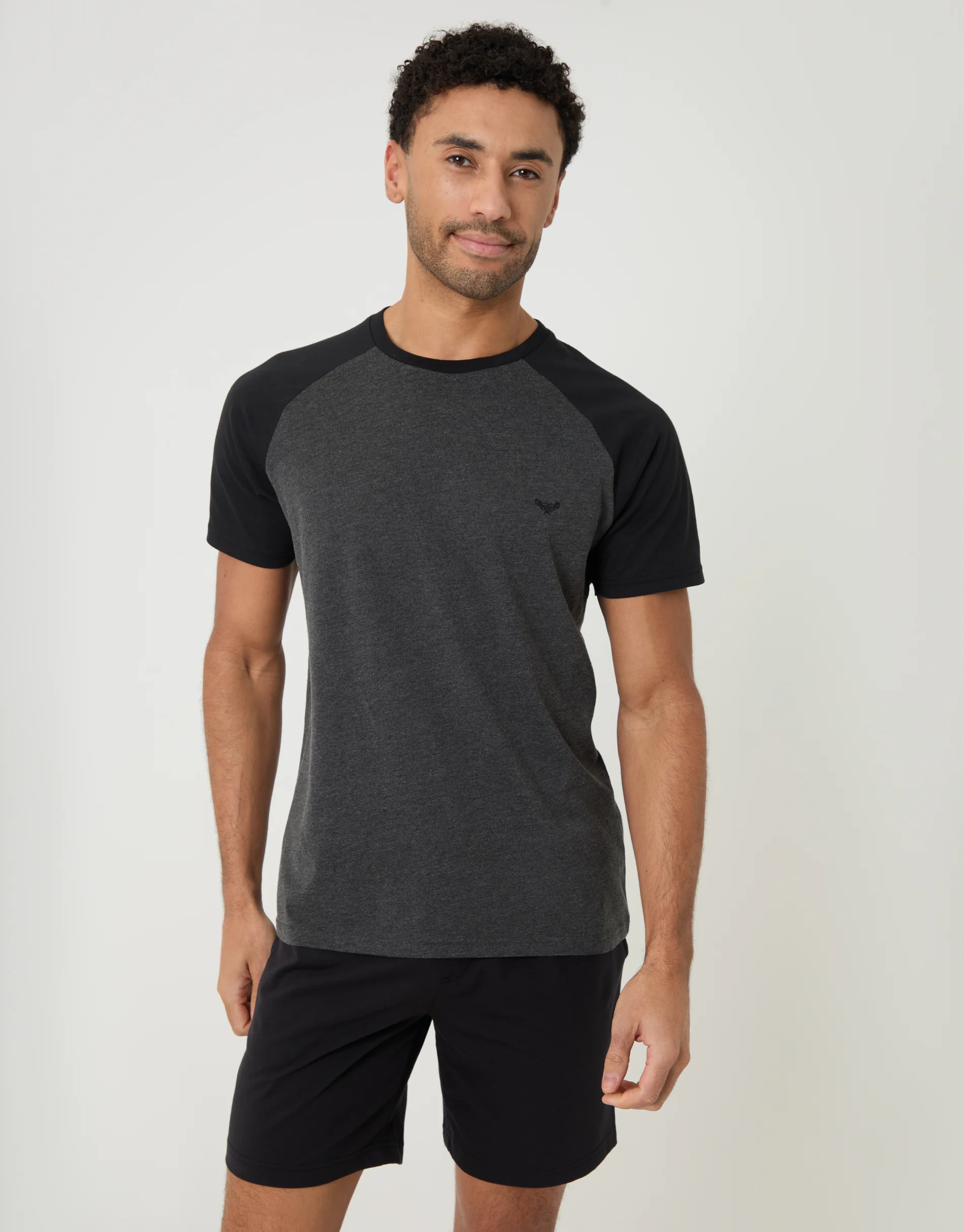Raglan Short Sleeve Top & Shorts Lounge Set in Black
