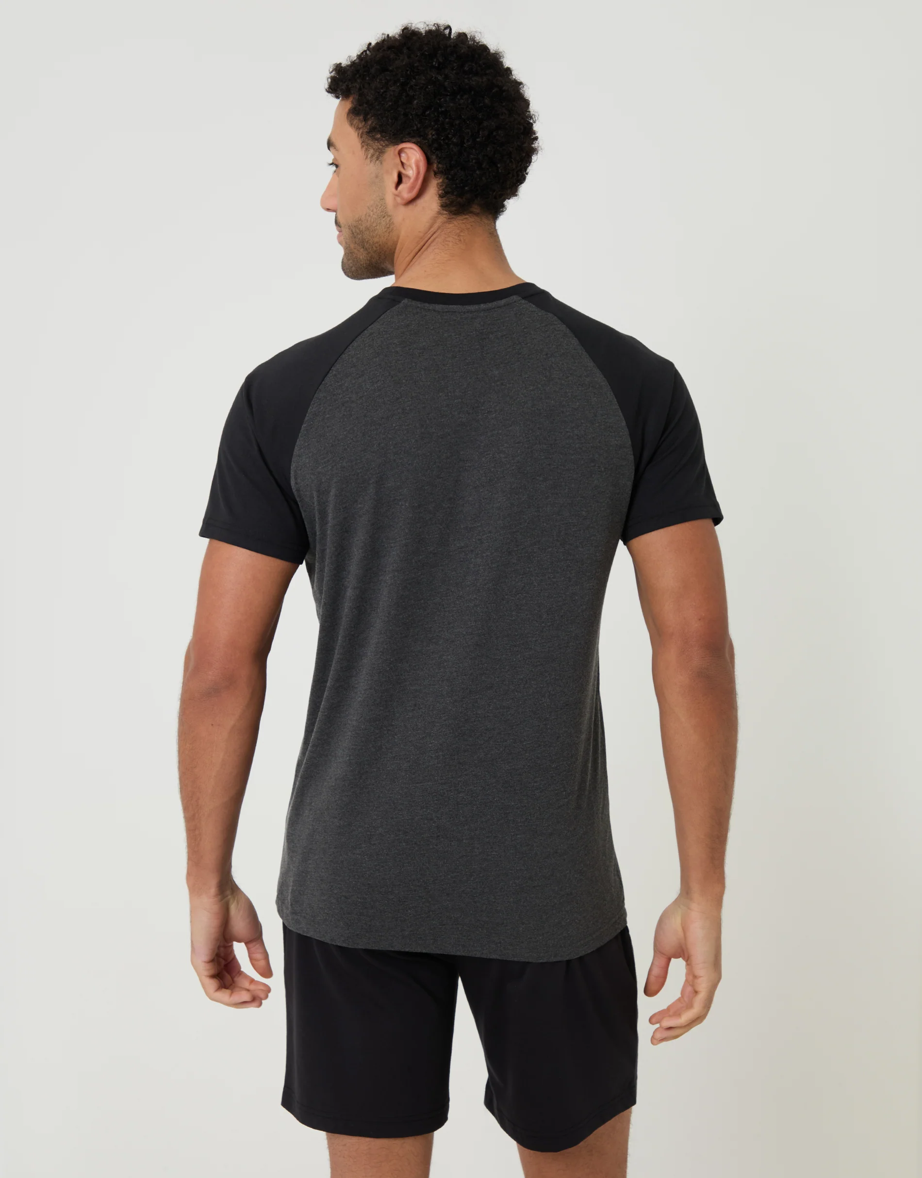 Raglan Short Sleeve Top & Shorts Lounge Set in Black - Image 2