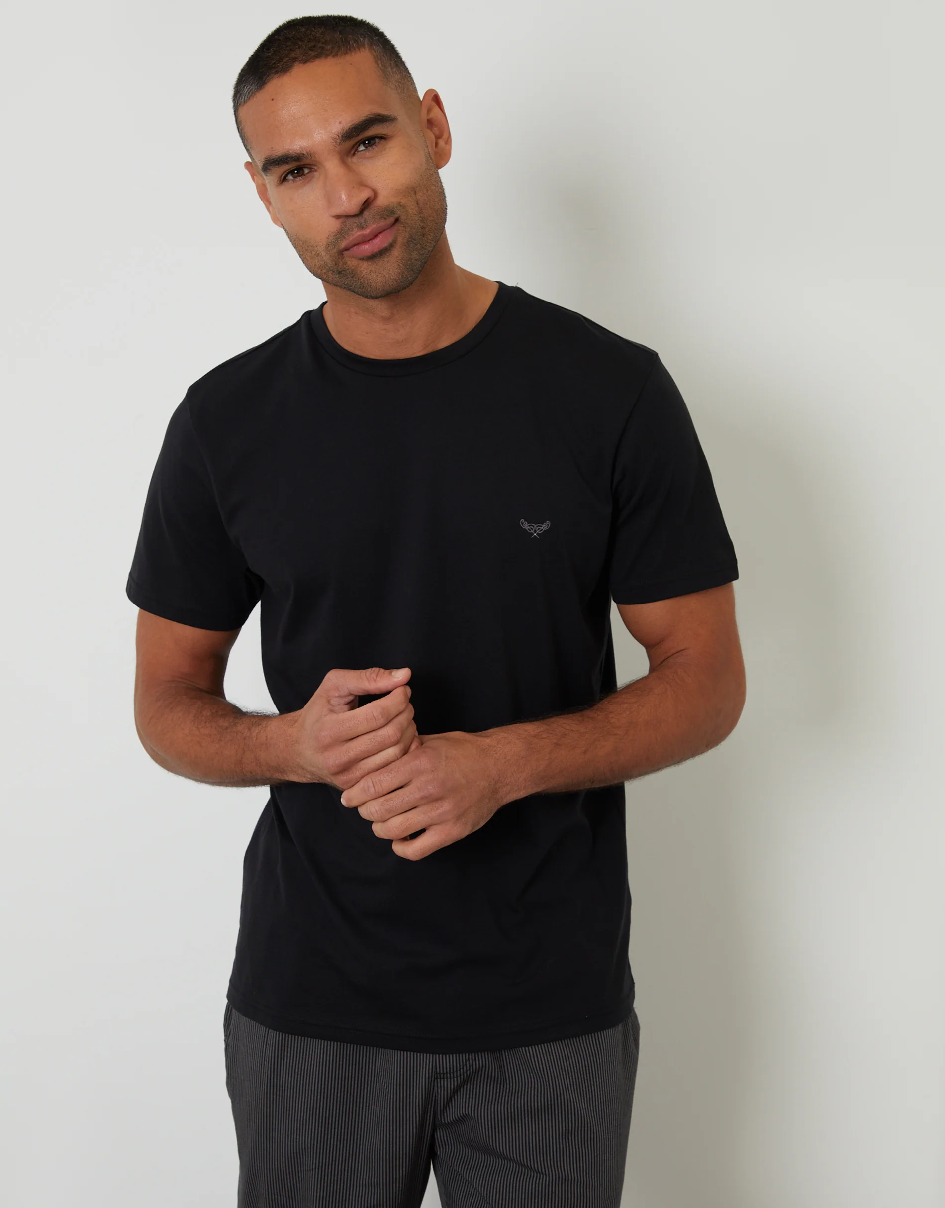 T-Shirt & Bottoms Pyjama Set in Black Stripe - Image 2