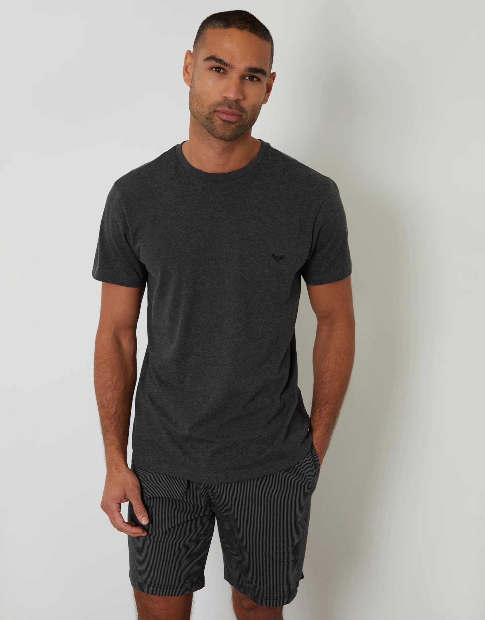 T-Shirt & Shorts Pyjama Set in Charcoal Grey Stripe
