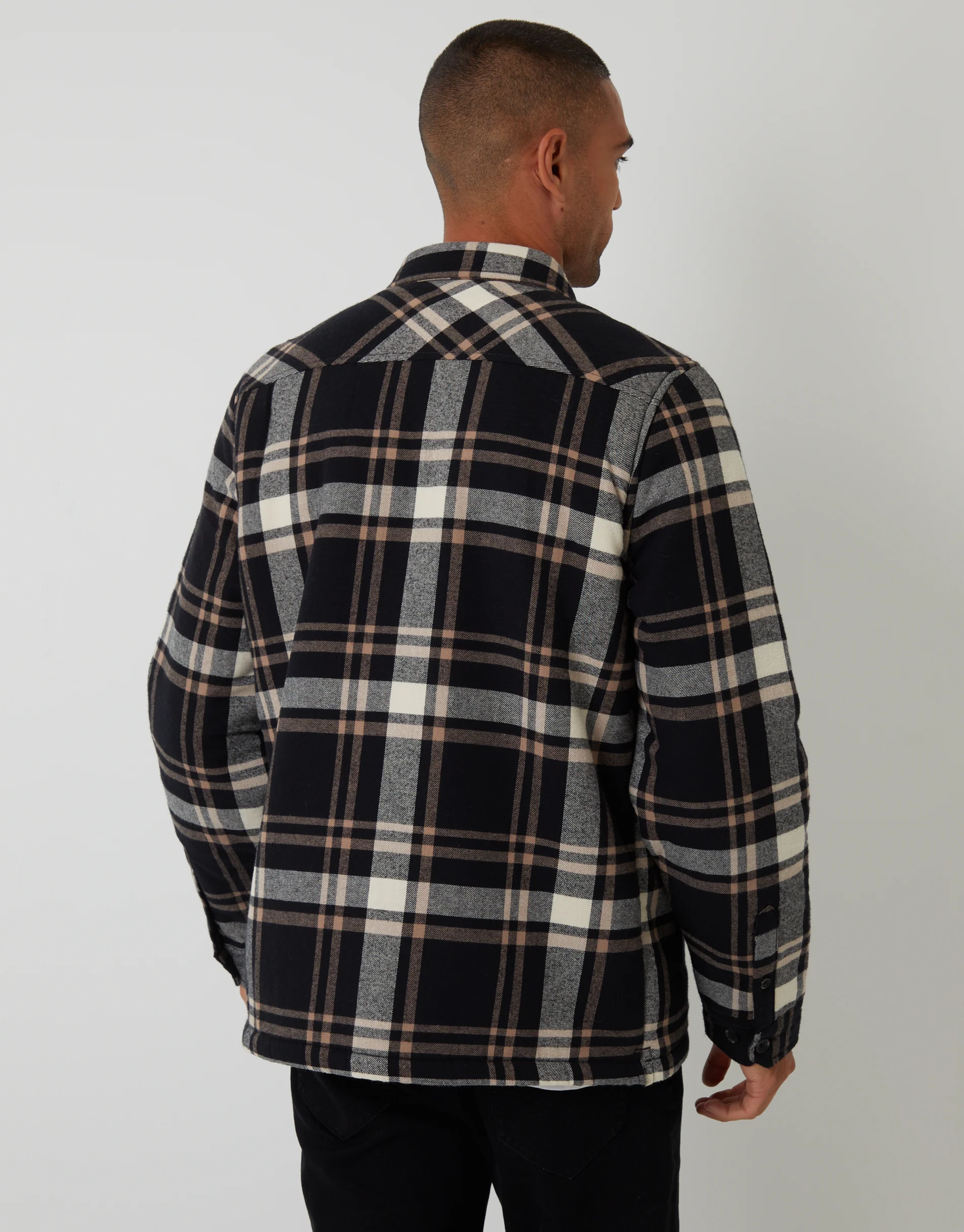Brushed Borg Lined Shacket in Black Check - Image 2