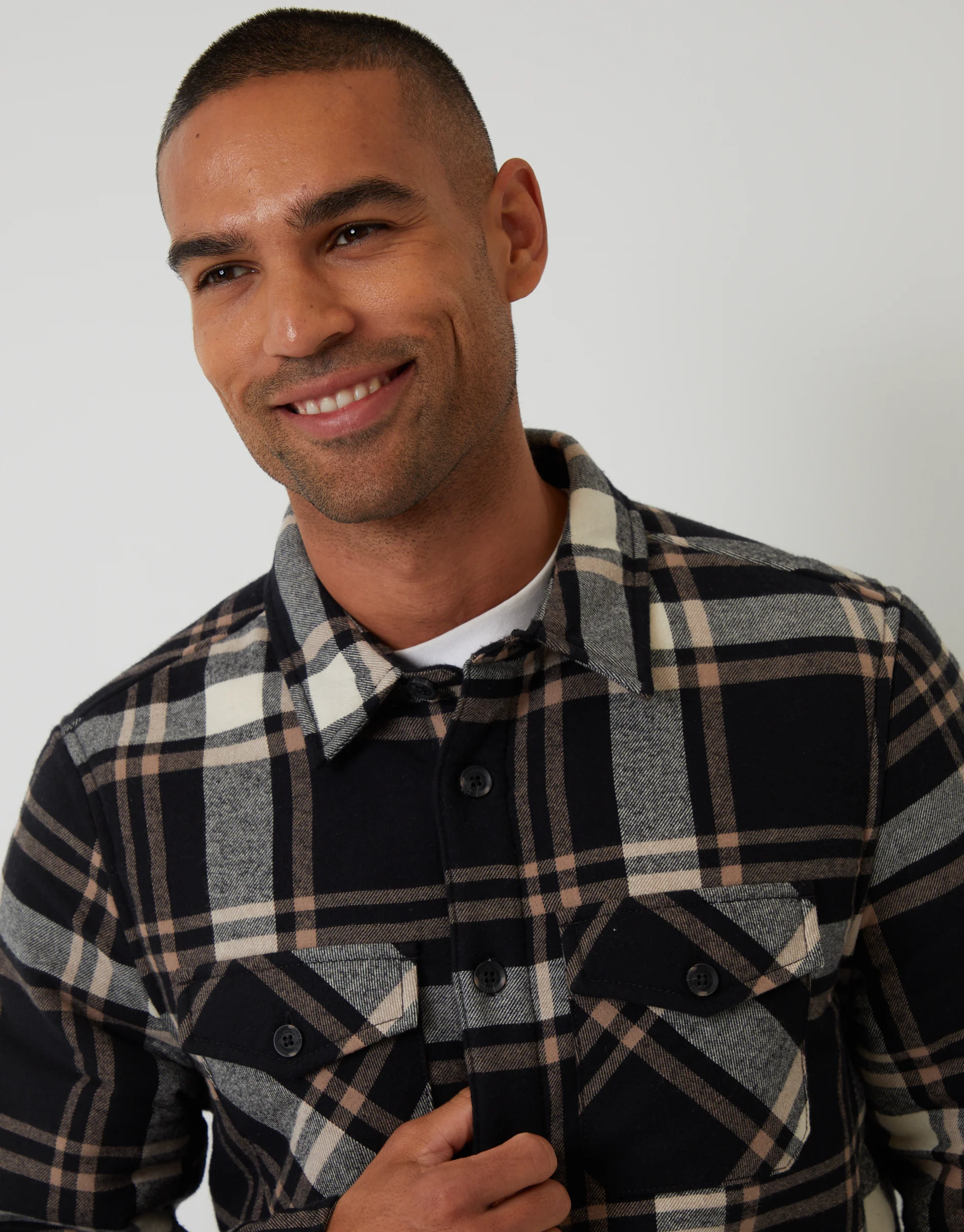 Brushed Borg Lined Shacket in Black Check - Image 4