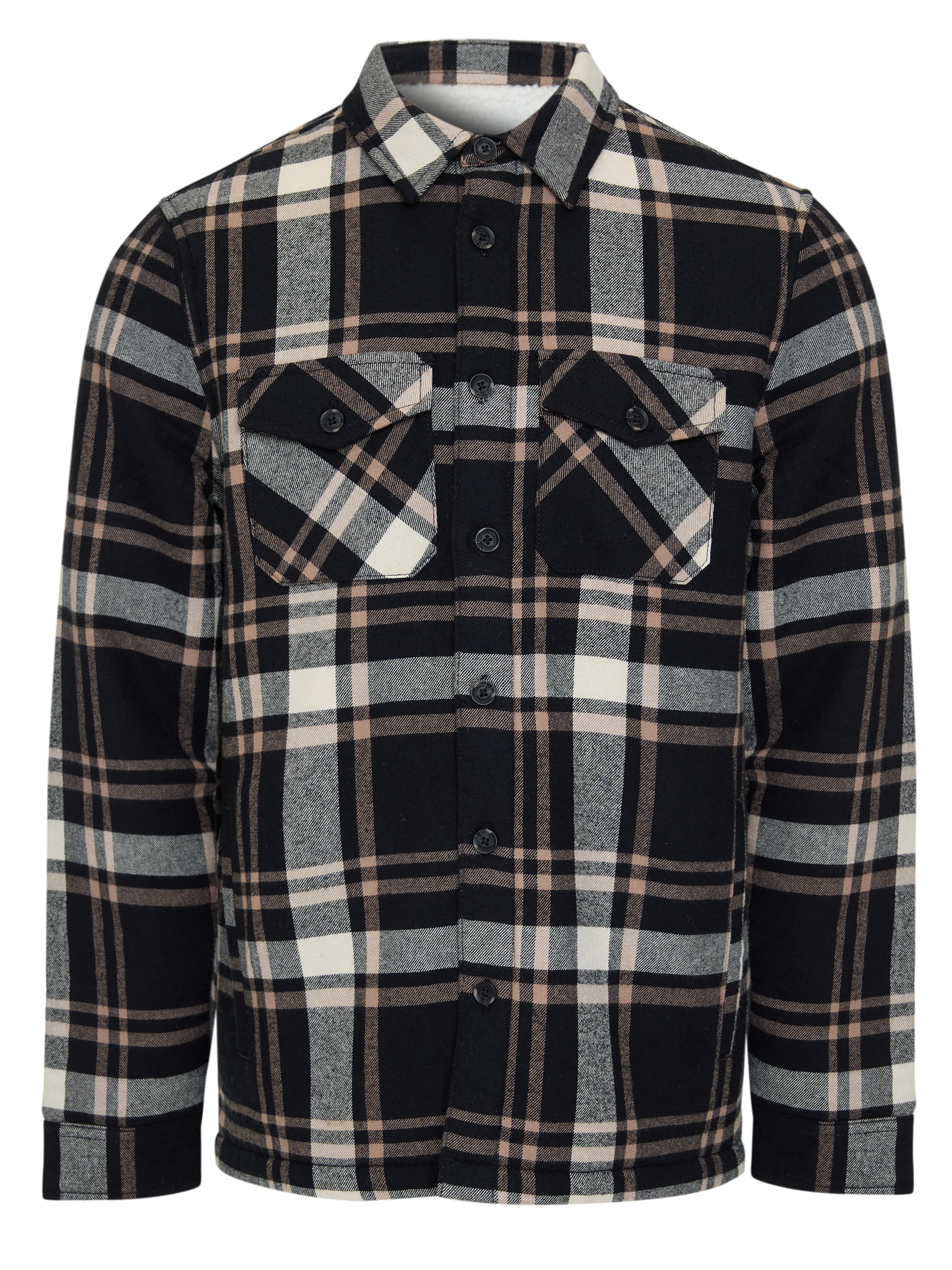 Brushed Borg Lined Shacket in Black Check - Image 6
