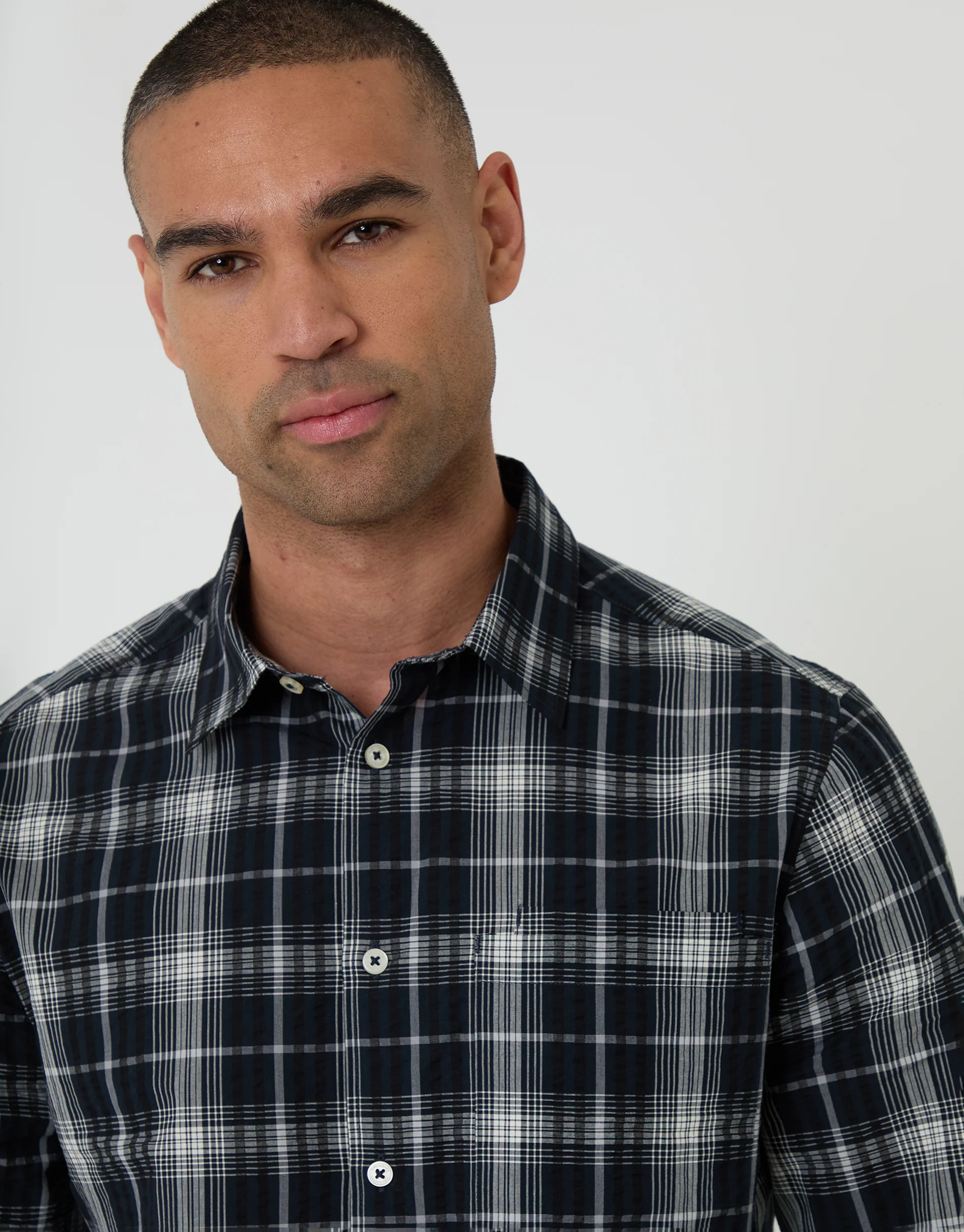 Cotton Long Sleeve Shirt in Black Check - Image 4