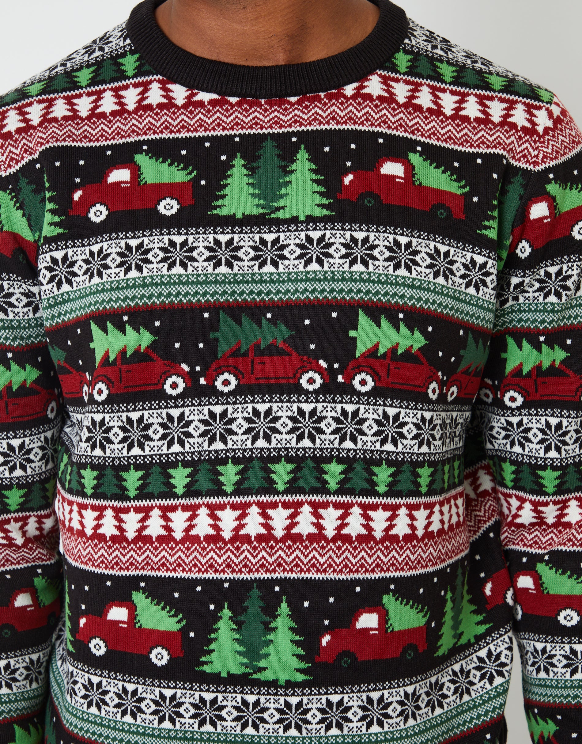 Christmas Car Fairisle Knitted Crew Neck Jumper in Black - Image 4
