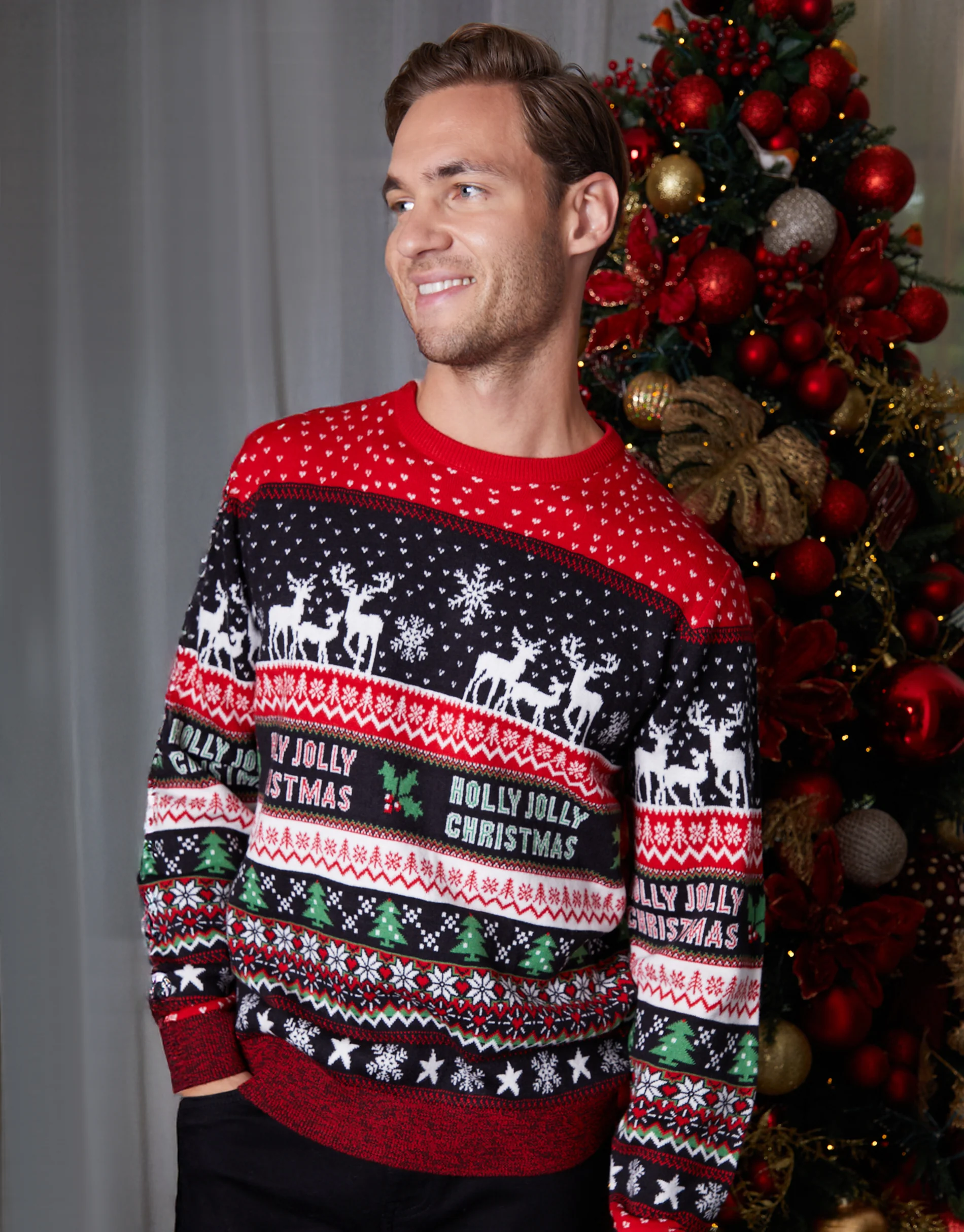 Christmas Fairisle Knitted Jumper in Black - Image 3
